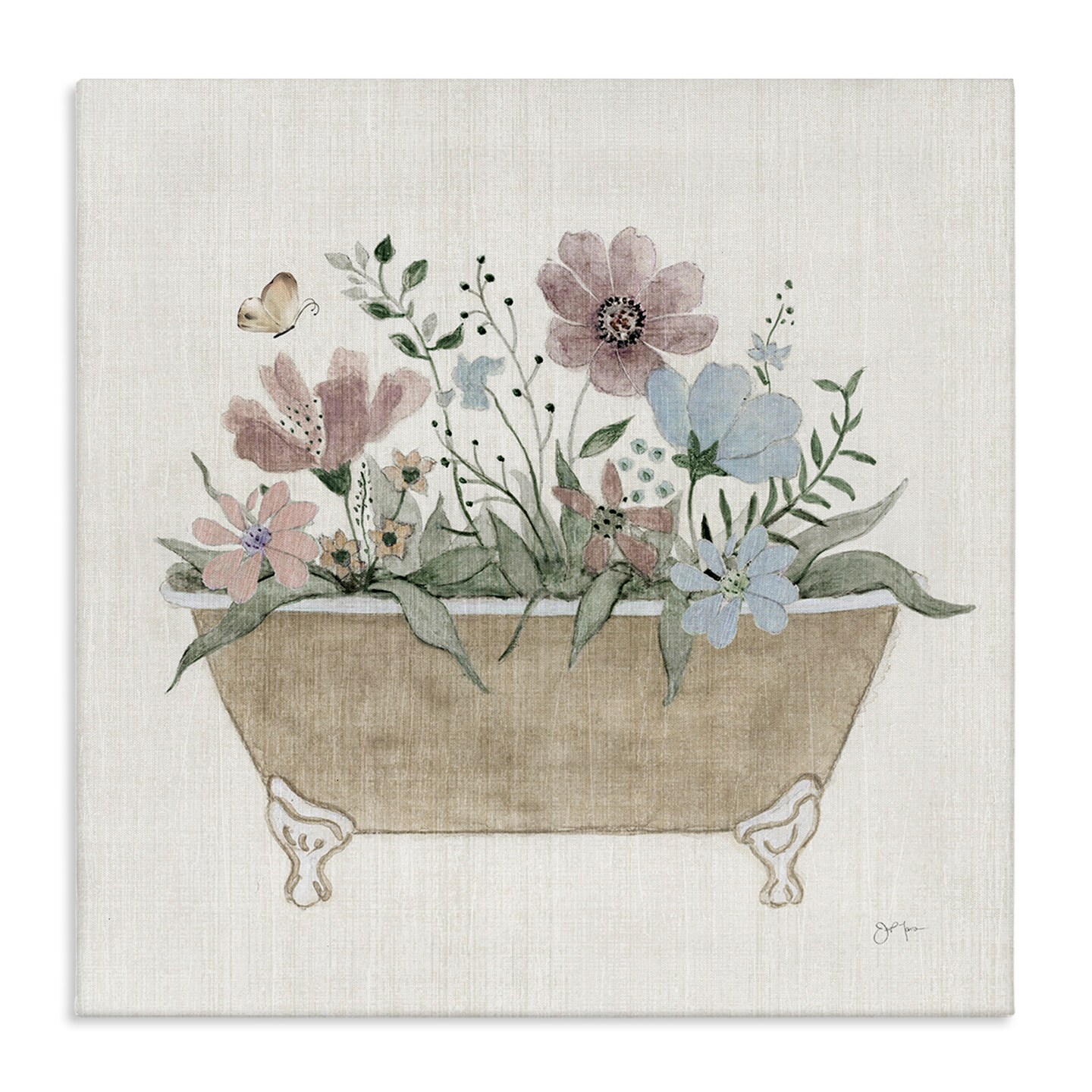 Stupell Industries Cottage Florals in Bathtub Canvas Design by Janet Tava