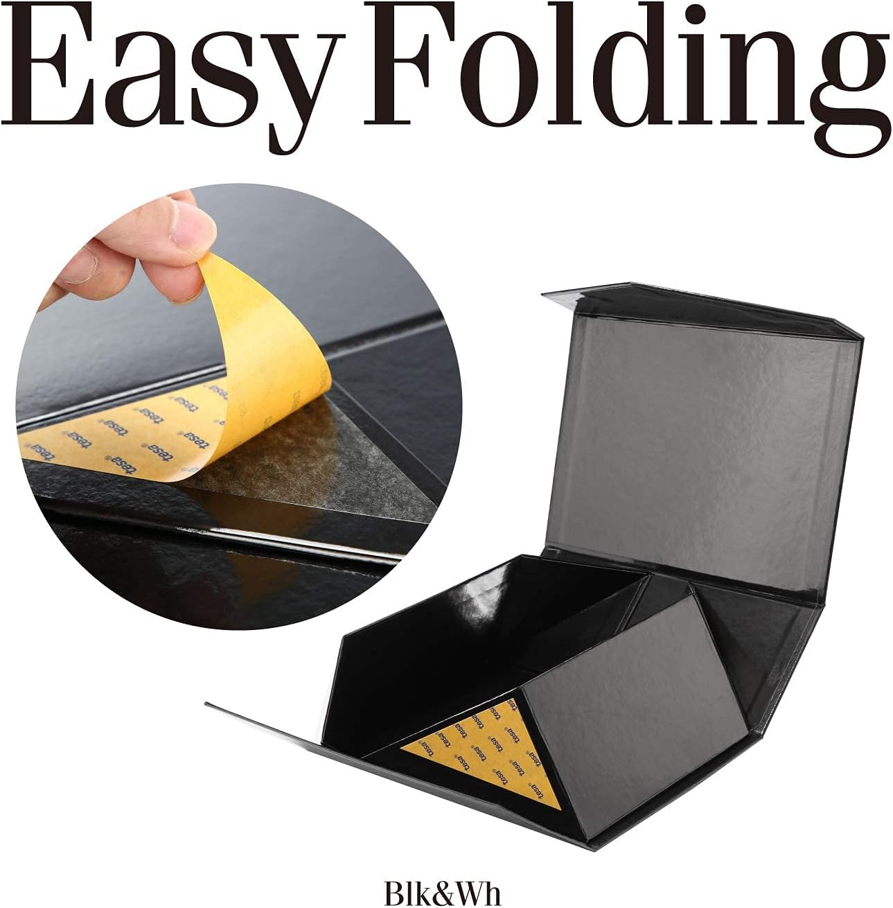 Gift Box 9x6.5x3.8 Inches, Black Gift Box, Groomsman Box, Collapsible Box with Magnetic Closure Lid for Gift Packaging (Glossy Black with Grass Texture)