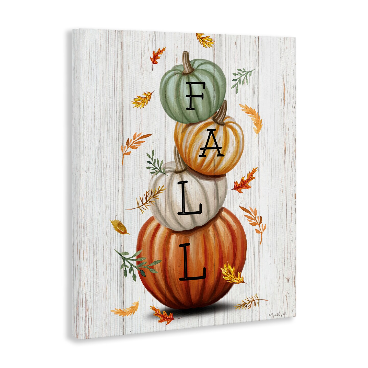 Stupell Industries Falling Leaves &#x26; Pumpkin Stack Canvas Design by Elizabeth Tyndall