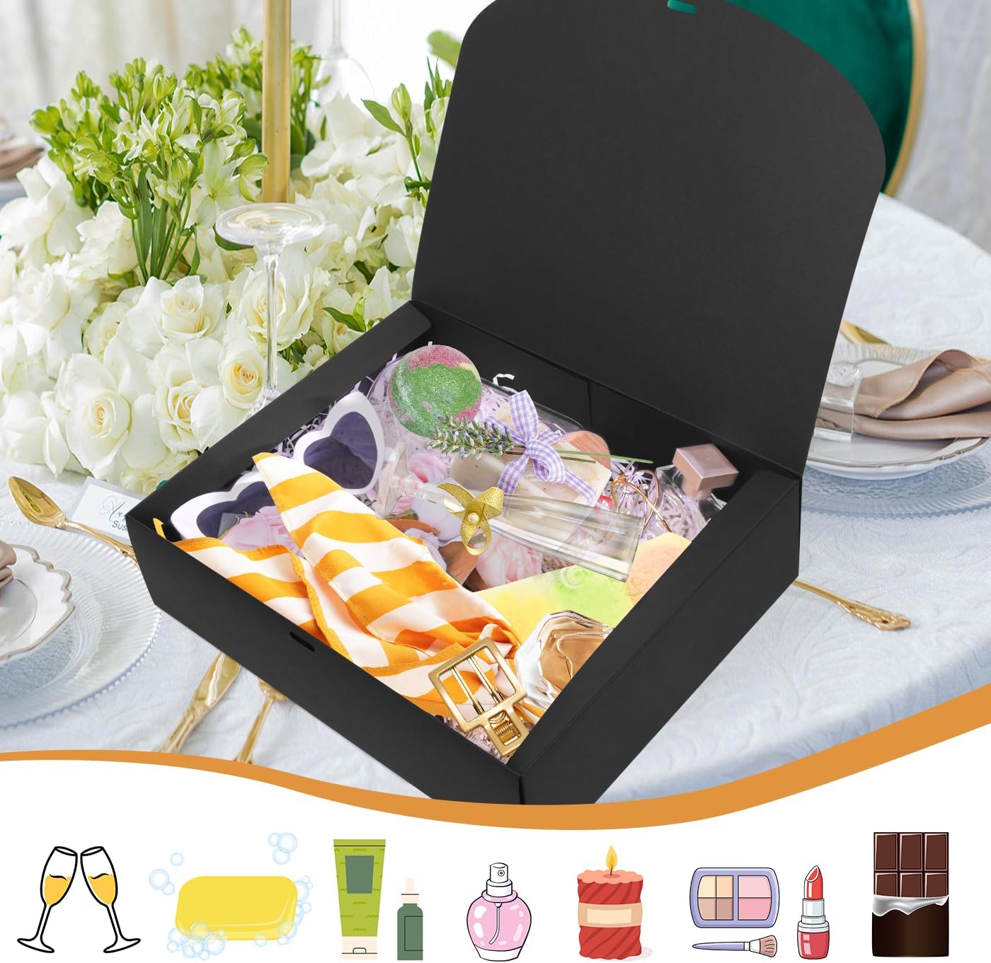 15Pack Gift Boxes with Lids,12&#xD7;9.8&#xD7;3.1 Inch Bridesmaid Proposal Box with Gold Ribbon, Black Boxes for Gifts