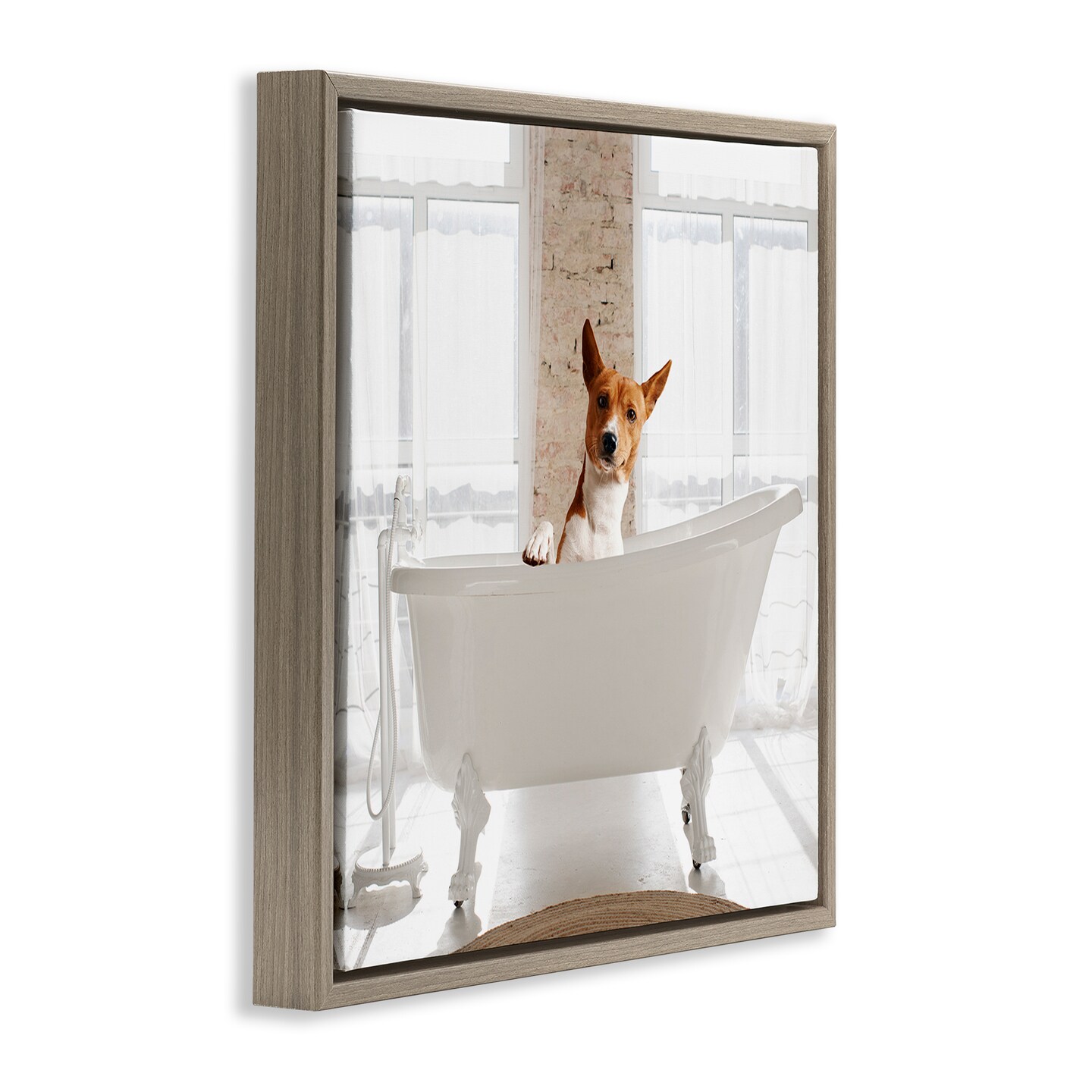 Stupell Industries Happy Dog in Bathroom Tub Floating Frame Design by CAD Designs