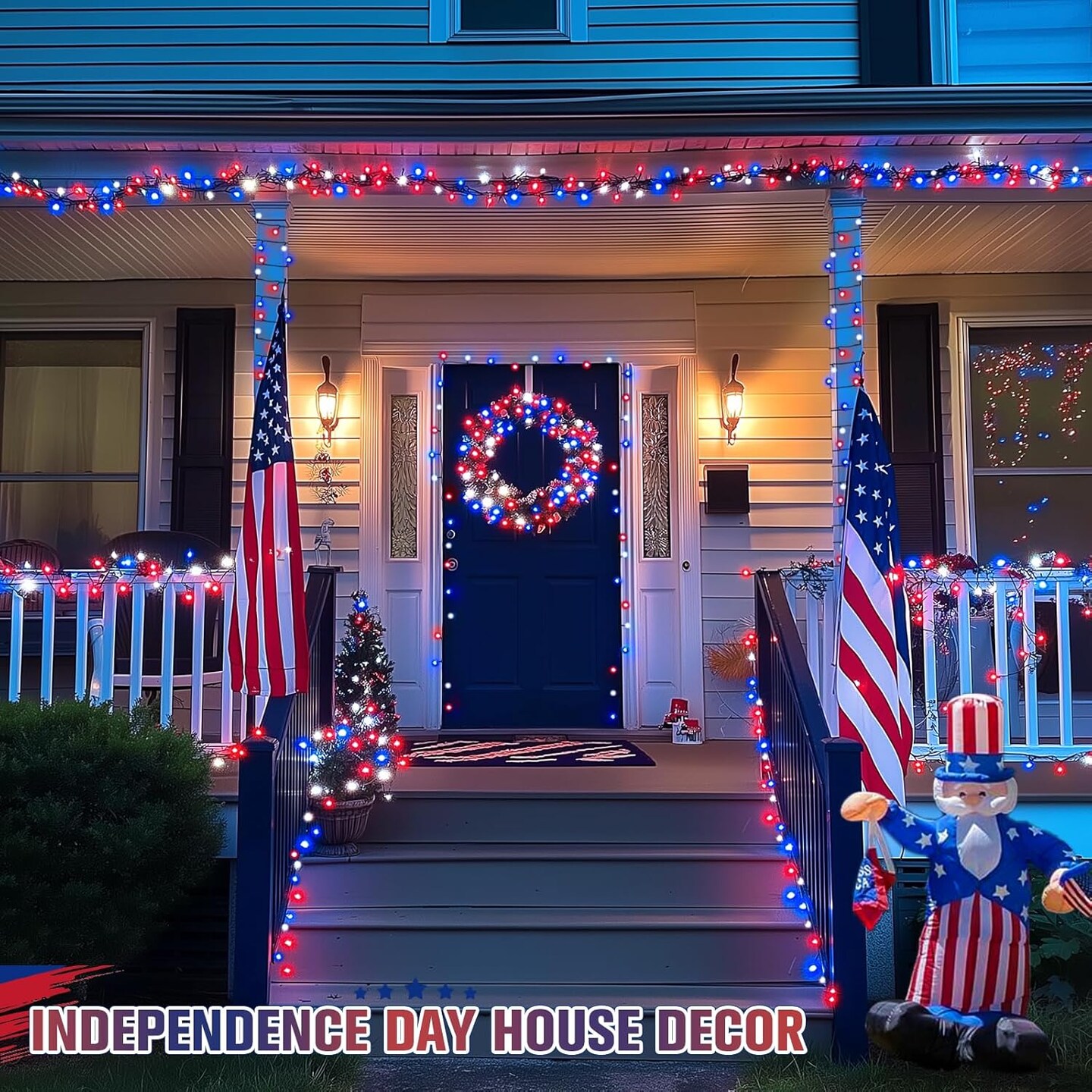 250 LED Red White and Blue Lights for 4th of July Decorations - 91.5ft Connectable Patriotic Lights Outdoor Waterproof with 8 Modes for Home Yard Patio Party Decor