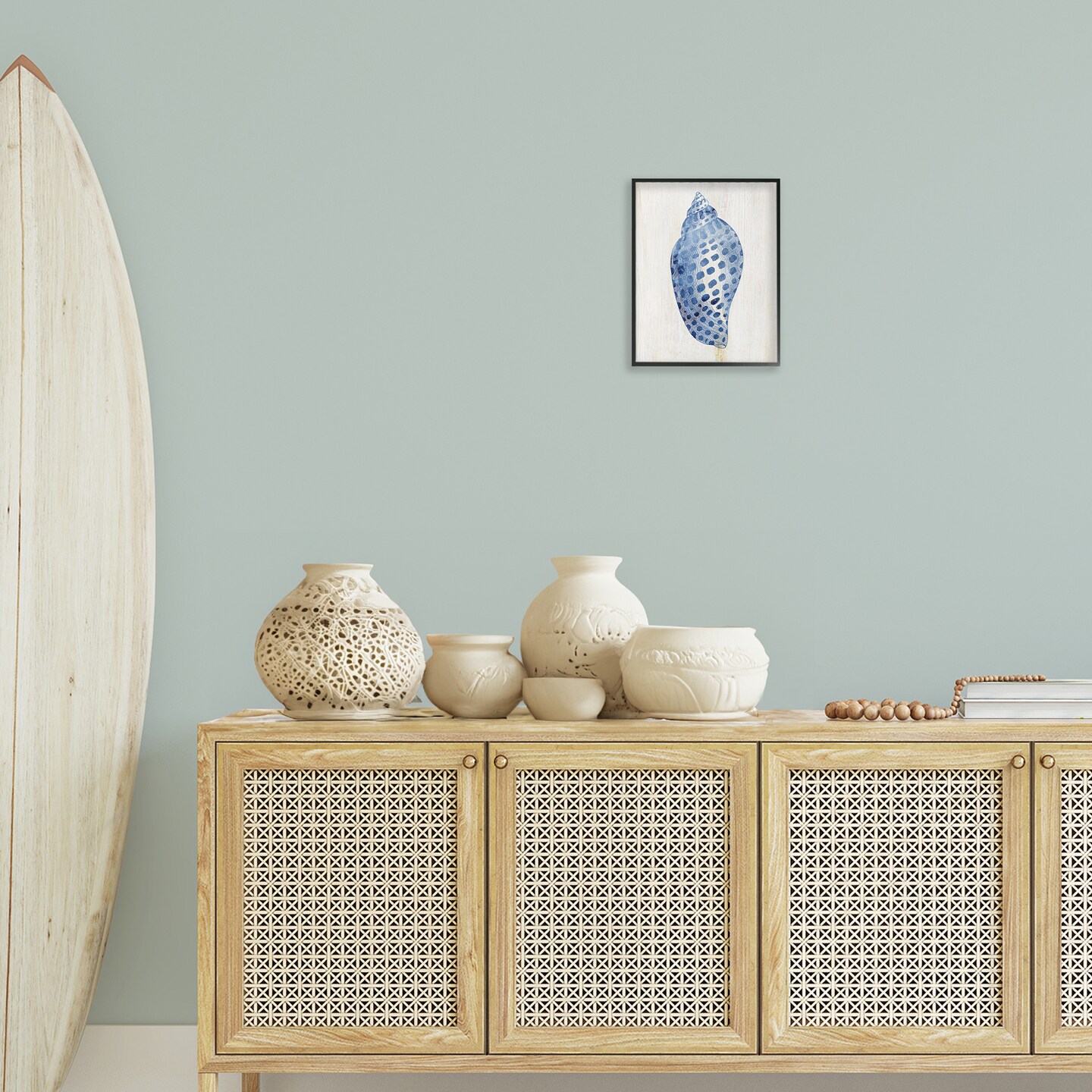 Stupell Industries Spotted Blue Cowrie Shell Framed Giclee Design by Susan Arnot