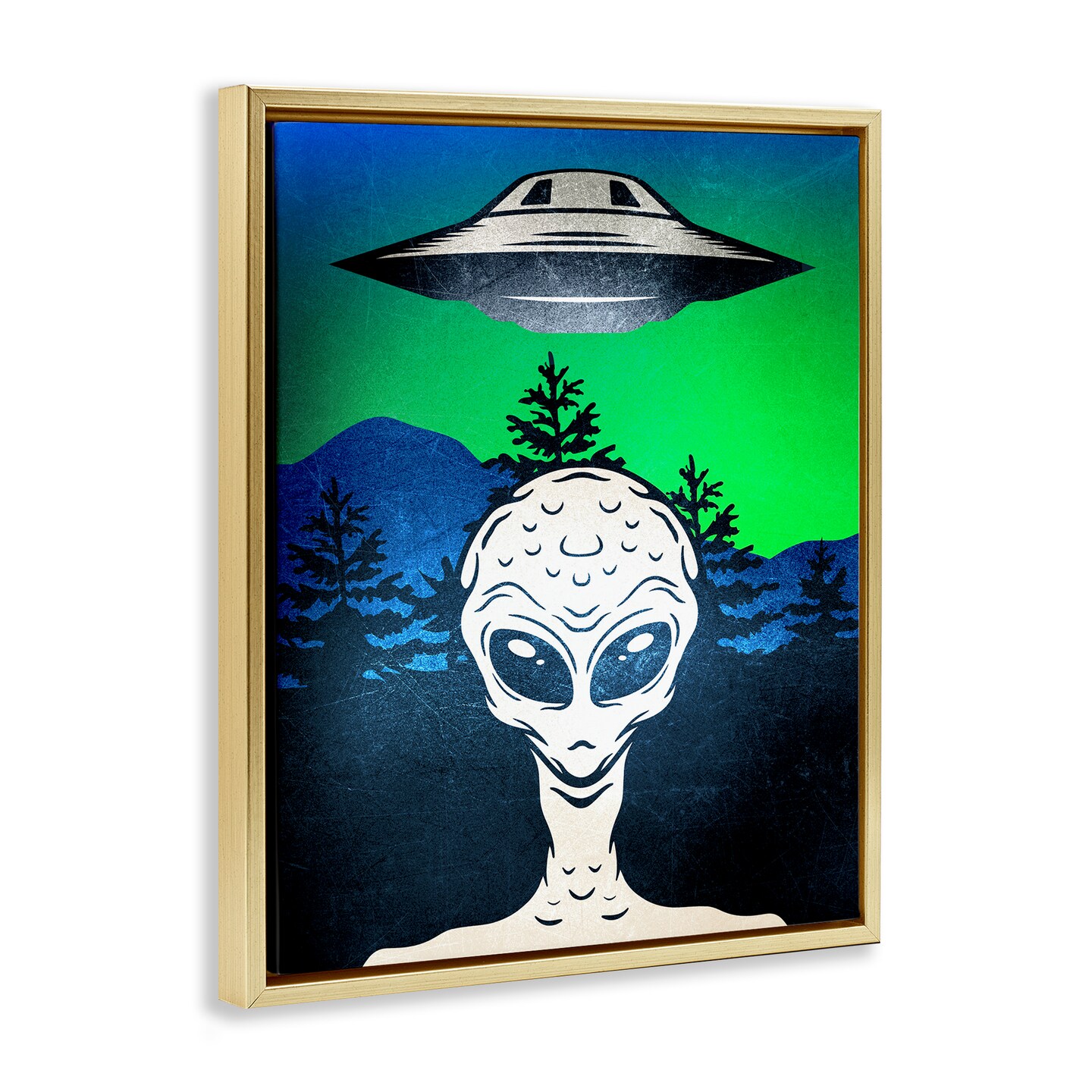 Stupell Industries Alien and UFO Scene Floating Frame Design by Kim Allen