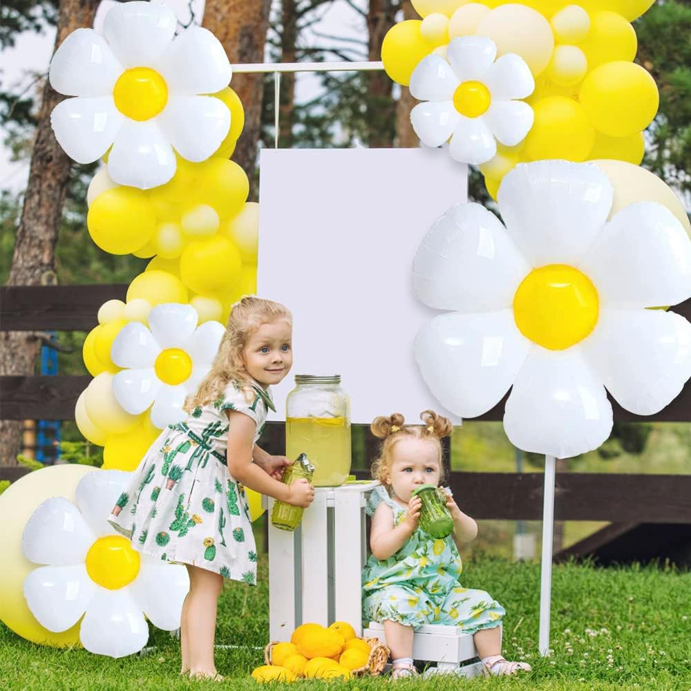11PCS Daisy Balloons,Huge White Flower Daisy Foil Mylar Balloons for Baby Shower Wedding Groovy Boho Daisy Birthday Party Decorations (43in&#x27;&#x27;28in&#x27;&#x27;16in&#x27;&#x27;)