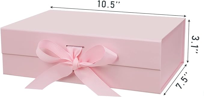 10.5"X7.5"X3.1" Pink Magnetic Gift Box with Lid and Ribbon for Presents