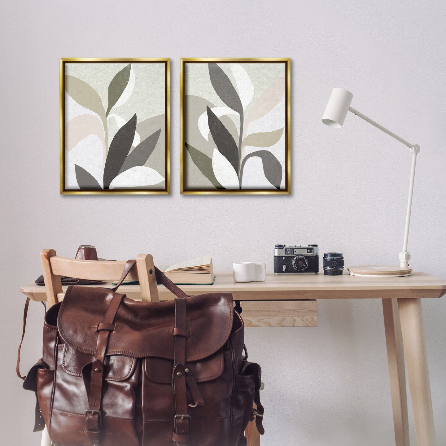 Stupell Industries Neutral Leaf Shapes 2pc Floating Frame Set Design by June Erica Vess