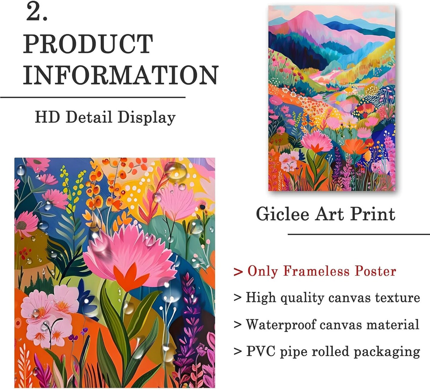 Colorful Abstract Watercolor Wall Art - Wildflower Pictures, Aesthetic Landscape Poster, Mountain Abstract Prints for Home Decor - 16x24inch No Frame