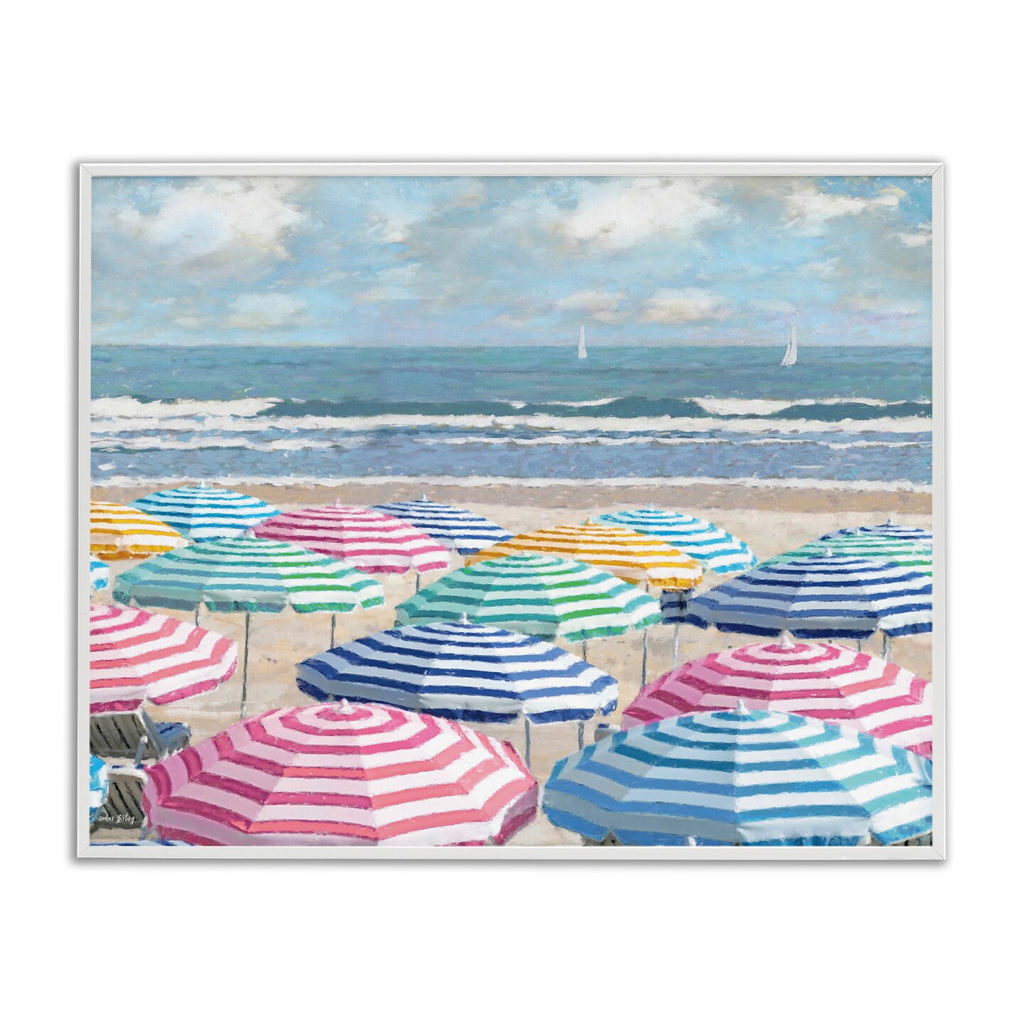 Stupell Industries Shore with Bright Umbrellas Framed Giclee Design by ...