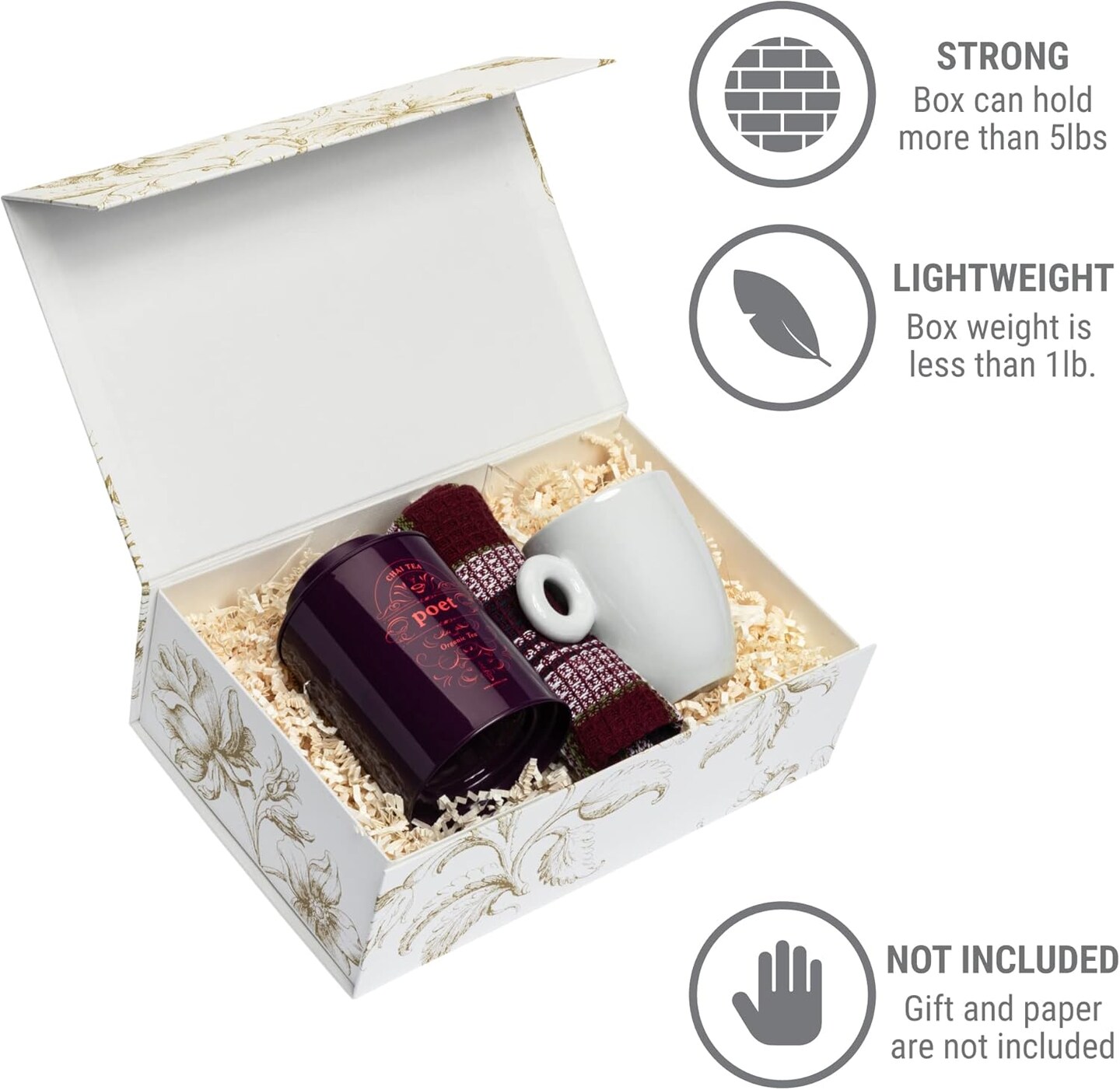 Luxury Keepsake Gift Box | Gold Floral Decorative Boxes with Magnetic Lids for Presents, Wedding Memory Box, and Bridal Gifts. 11.5&#x22; x 7.5&#x22; x 3.5&#x22;