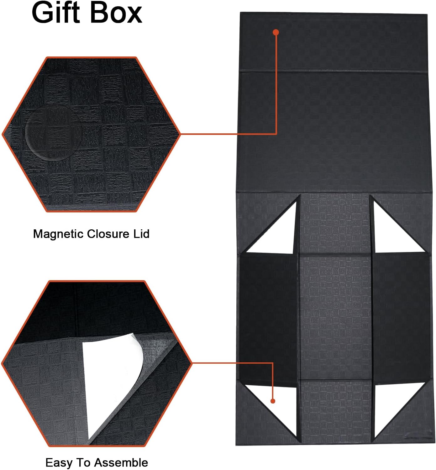 Large Gift Box, Black Gift Box with Magnetic Closure Lid, Ribbon and Card, Present Box