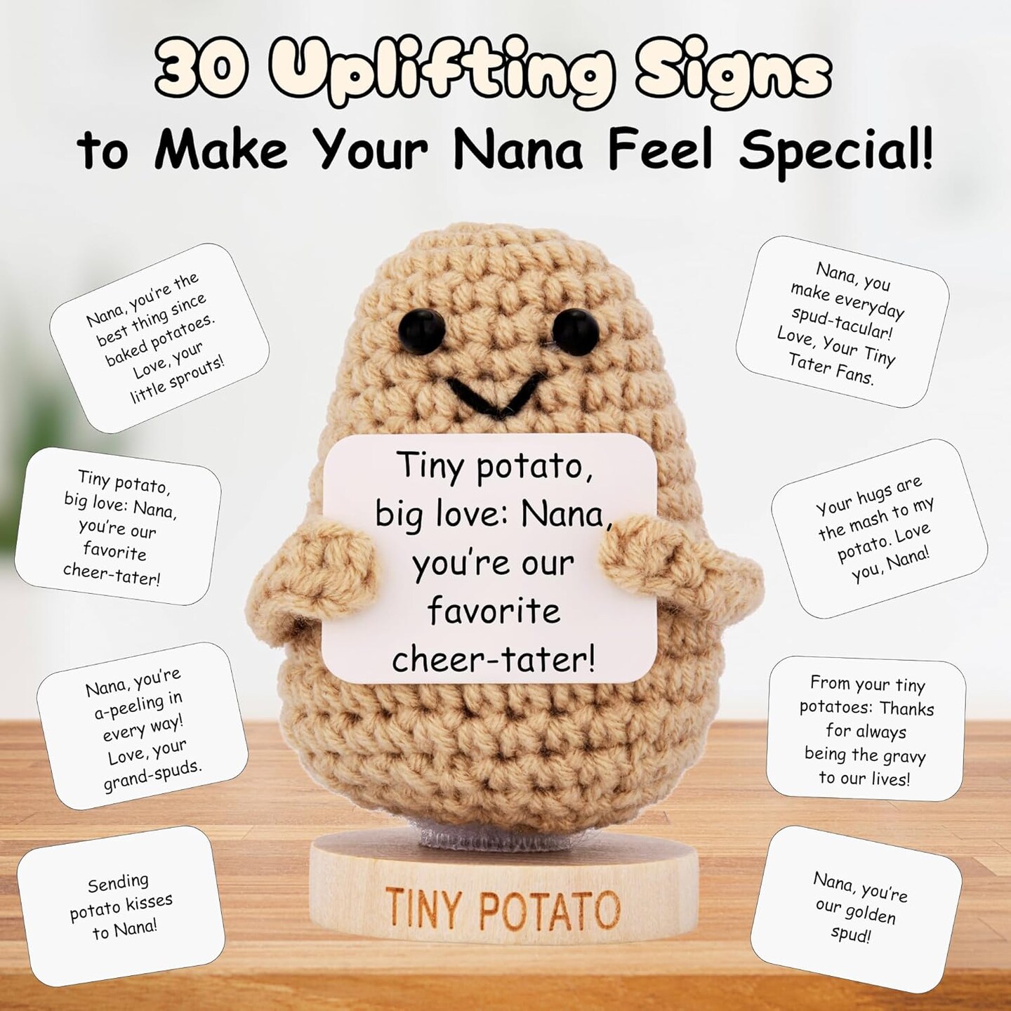Nana Gift for Mothers Day &#x2013; Crochet Positive Potato with 30 Signs for Grandma, Thoughtful Mother&#x27;s Day Gifts for Nana, Birthday Gift from Grandkids, Granddaughter, Grandson - Best Nana Ever Gifts Idea
