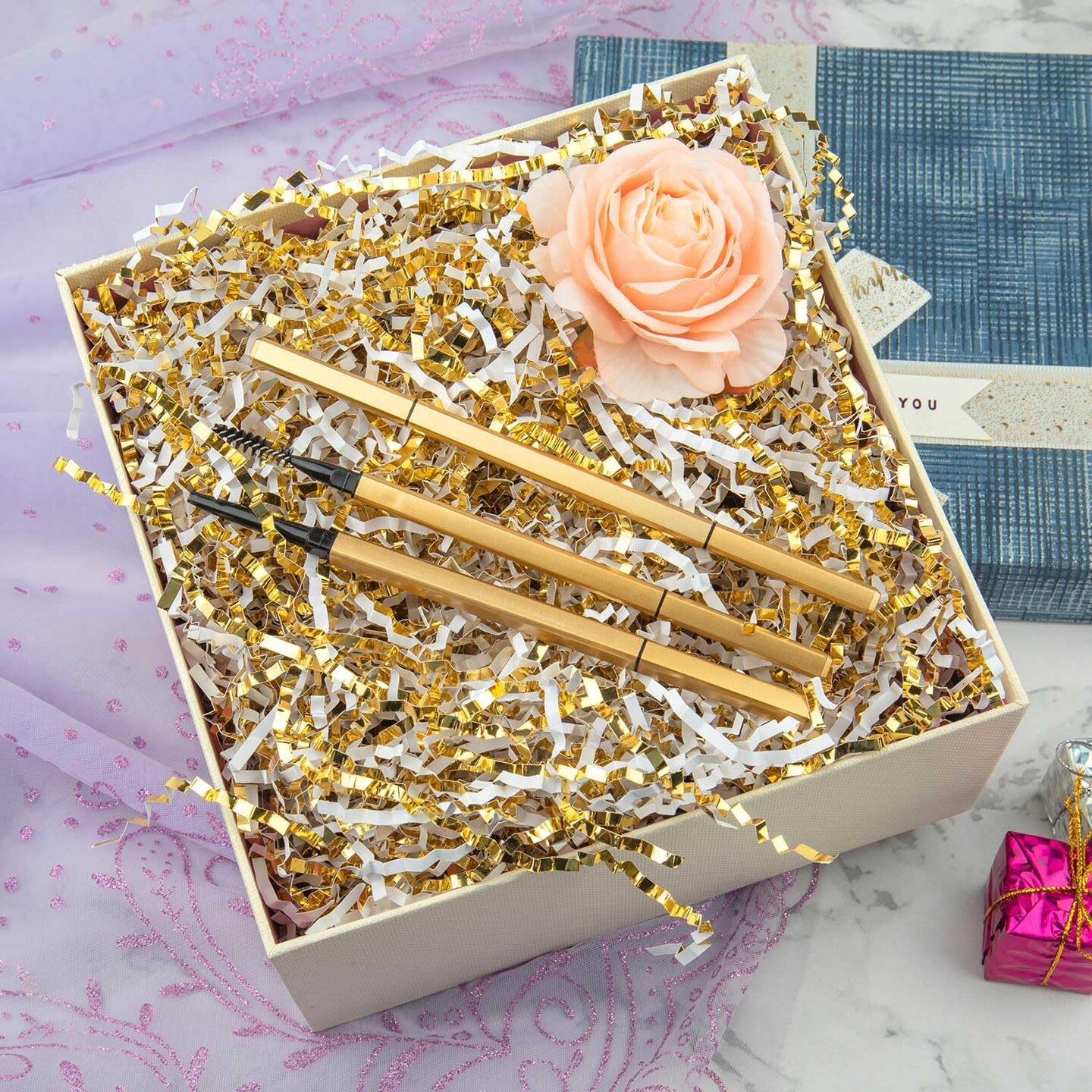 4.5oz Crinkle Cut Paper Shredded Filler Paper for Gift Baskets Gift Box Confetti Paper Shreds Decoration Stuffing for Birthday, Weddings, Anniversaries, Christmas Wrapping White&#x26;Gold
