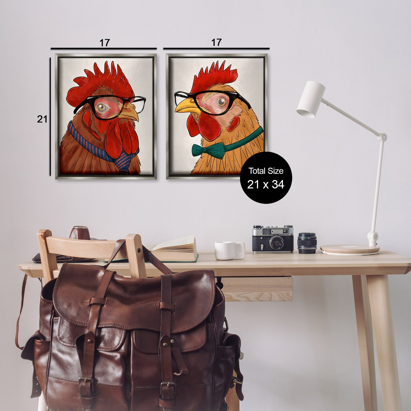 Stupell Industries Quirky Hipster Roosters 2pc Floating Frame Set Design by Marcus Prime