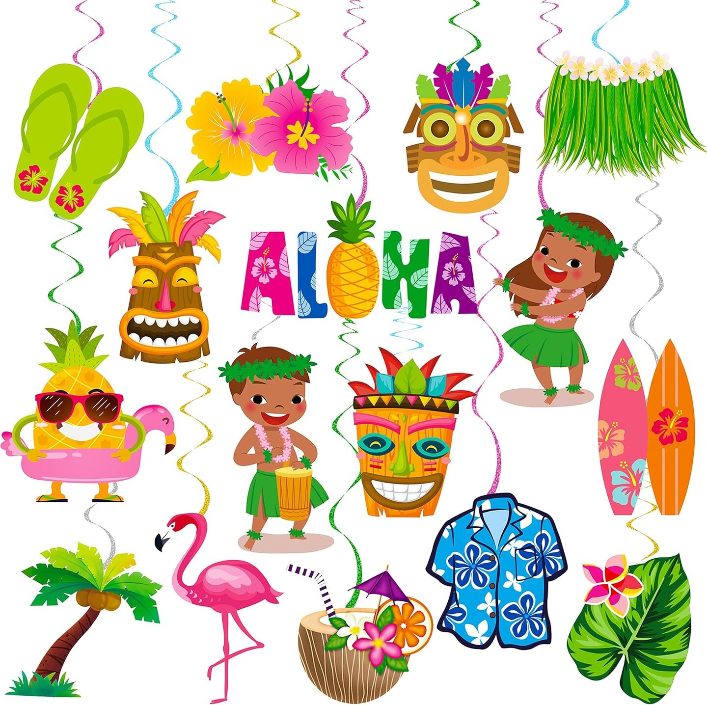 Hawaii Party Hanging Swirls for Luau Party Decorations Hawaiian Party Decorations Tiki Party Decorations Aloha Birthday Party Decorations Pool Party Decorations