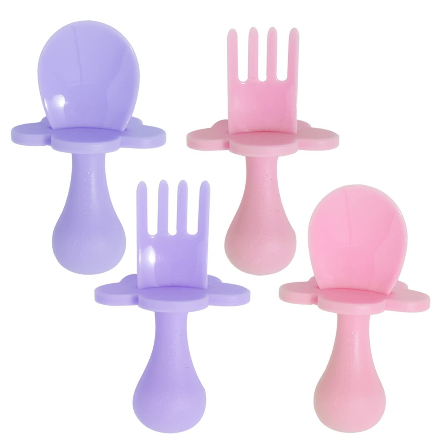 Grabease Baby Spoons Baby Led Weaning Supplies Toddler Forks Feeding, BPA-Free &#x26; Phthalate-Free for &#x26; Toddler, 2 Sets, Blush and Lavender
