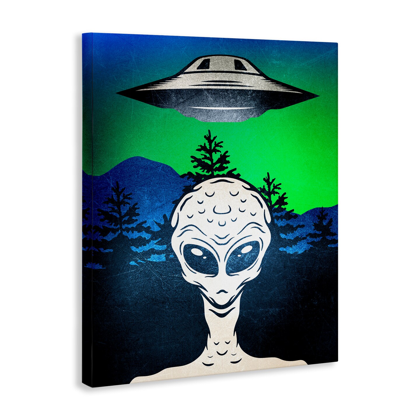 Stupell Industries Alien and UFO Scene Canvas Design by Kim Allen