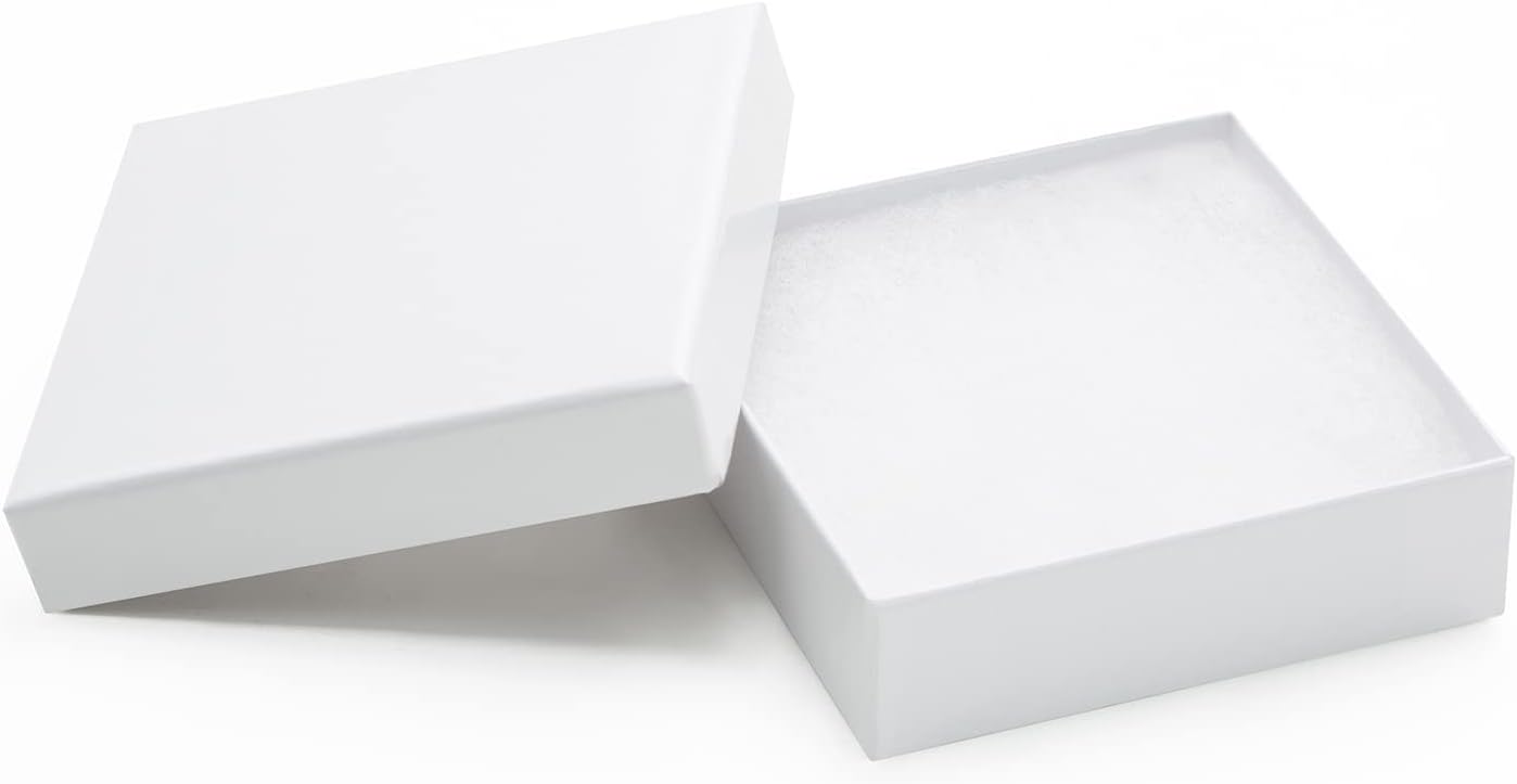 Magicool 20-Pack White Jewelry Gift Boxes with Lids (3.5 × 3.5 × 1 in) – Perfect for Necklaces, Bracelets, Earrings & Small Gift Packaging with Cotton Fill (White)