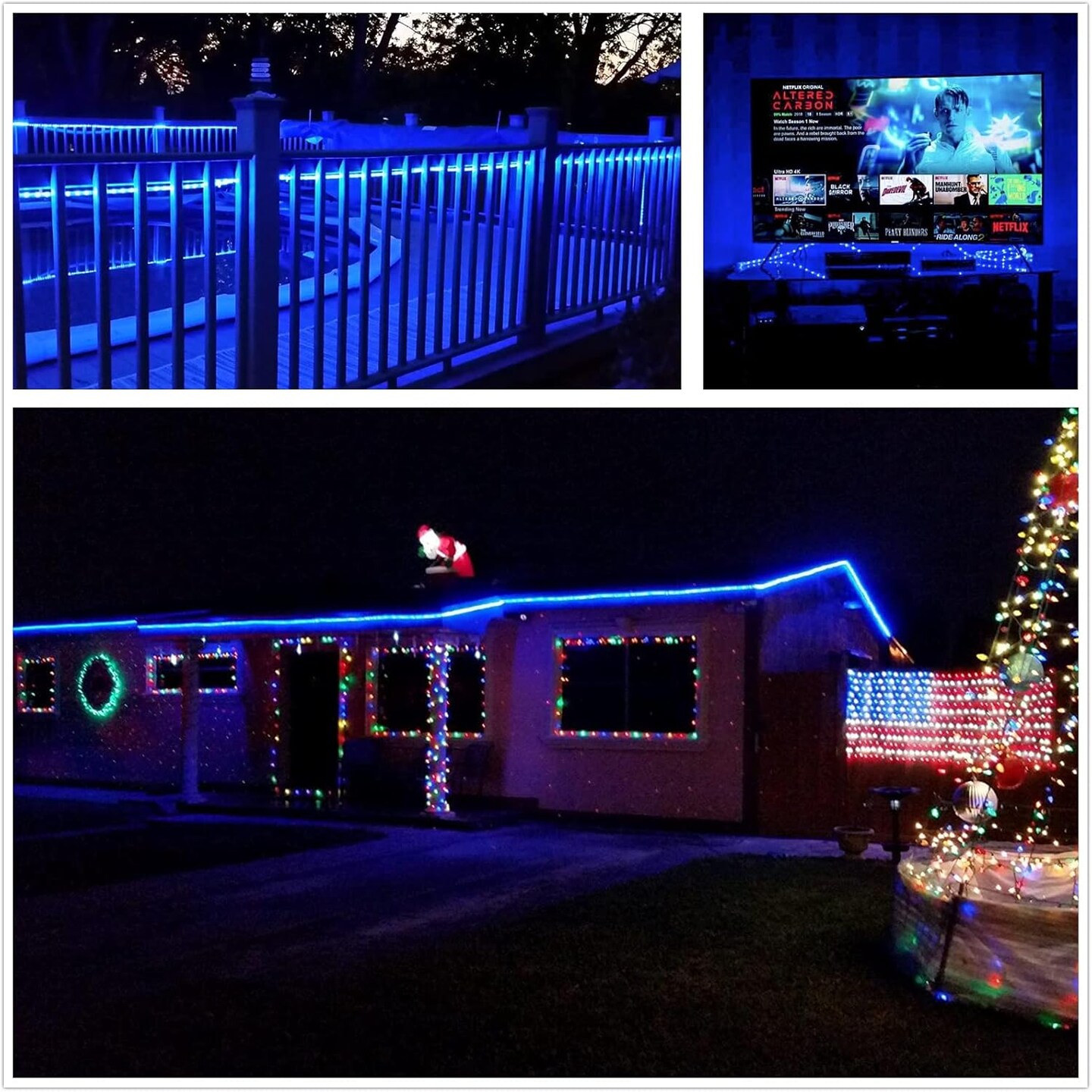 100Ft Blue LED Rope Lights, Outdoor String Lights Waterproof Decorative Lighting for Indoor/Outdoor, Camper Lights for Outside, Deck, Patio, Eaves, Backyards Garden, Christmas Decorations