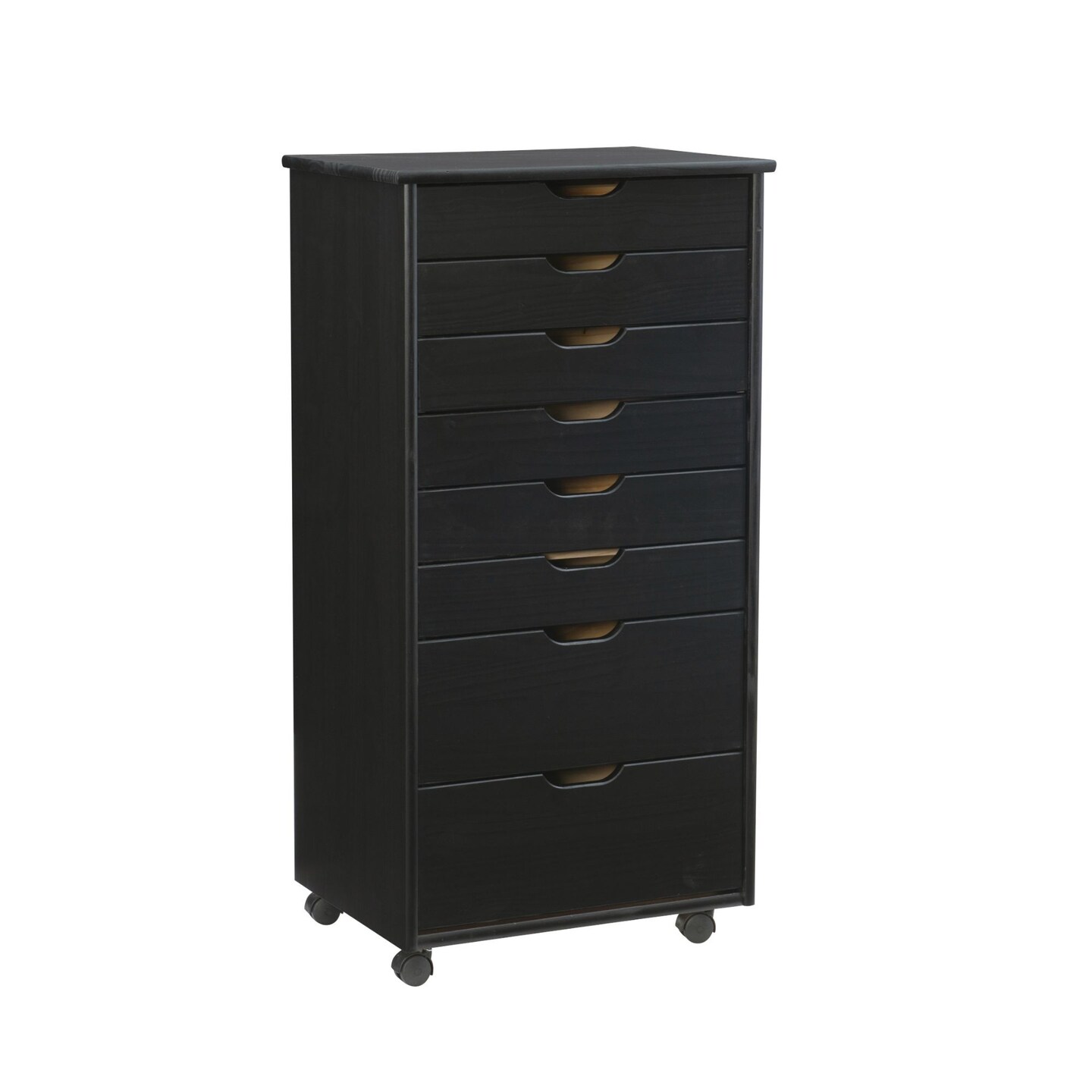 Contemporary Home Living 40” Black Rolling Storage Cabinet with 8 Drawer