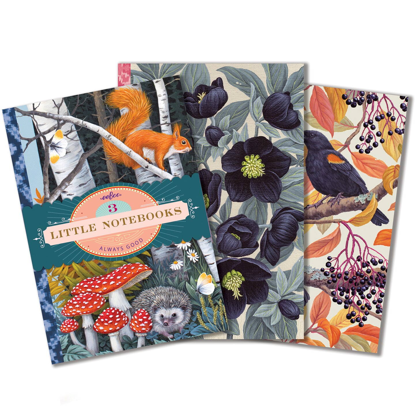 eeBoo Piece & Love: Vasilia Little Notebooks - Set of 3, 5.75 x 4", 64 Pages Each, Nature Themed Pocket Journals, Notes-Sketch-Draw, Lines & Grid Dot