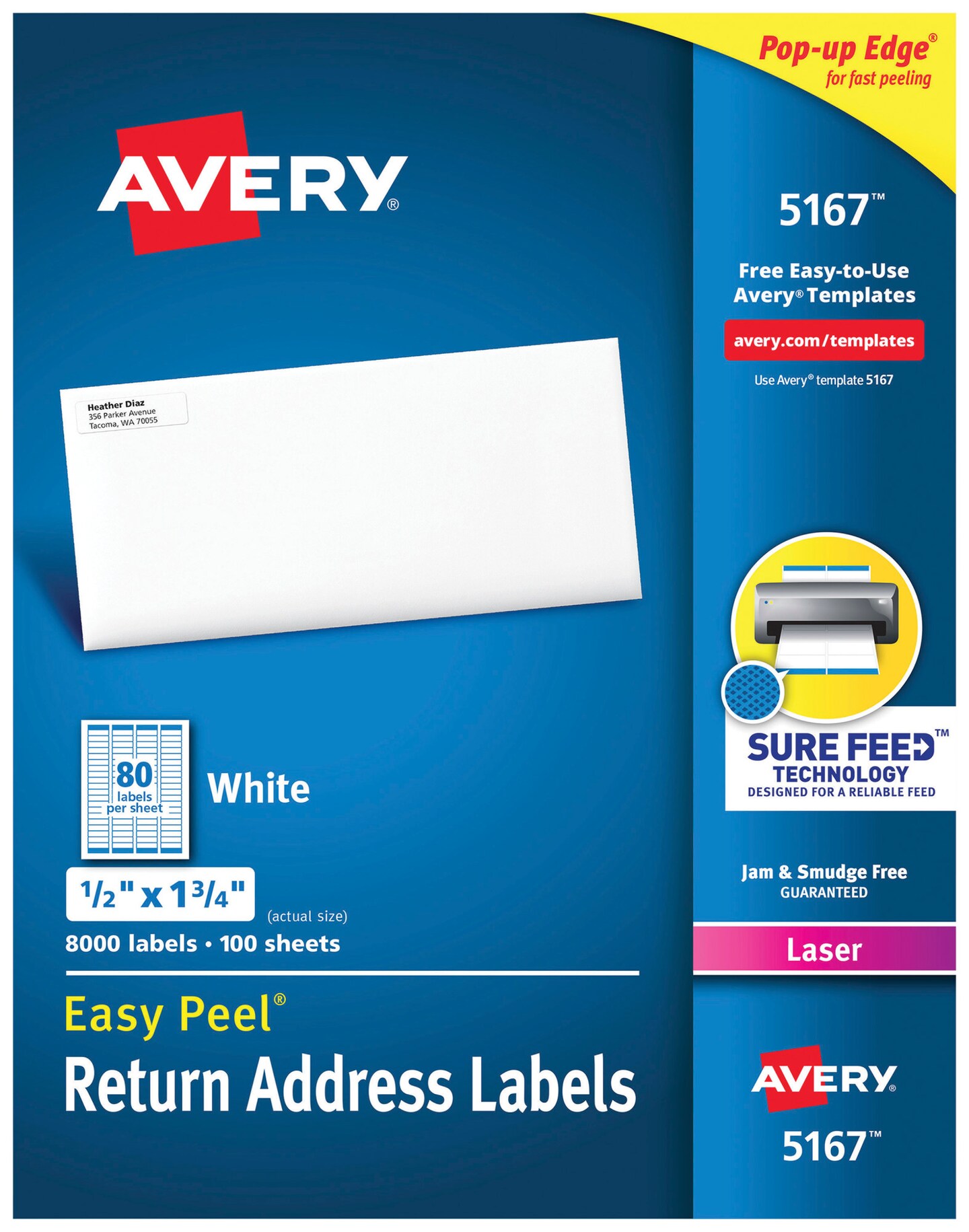 Avery Easy Peel Return Address Labels, Laser, 1/2 x 1-3/4 Inches, Pack of 8000