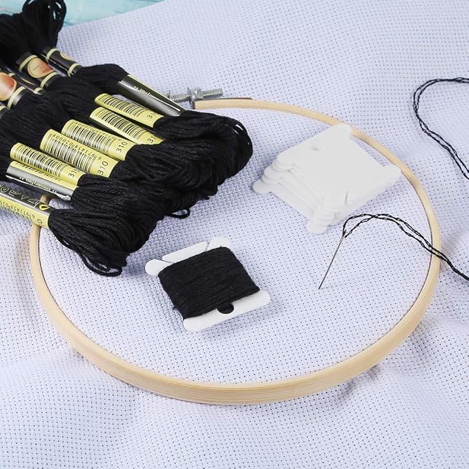 24 Skeins Friendship Bracelets Floss, Black Embroidery Threads Cotton Embroidery Floss with 12 Pieces Floss Bobbins for Halloween Knitting, Embroidery Stitching and Cross Stitch Project