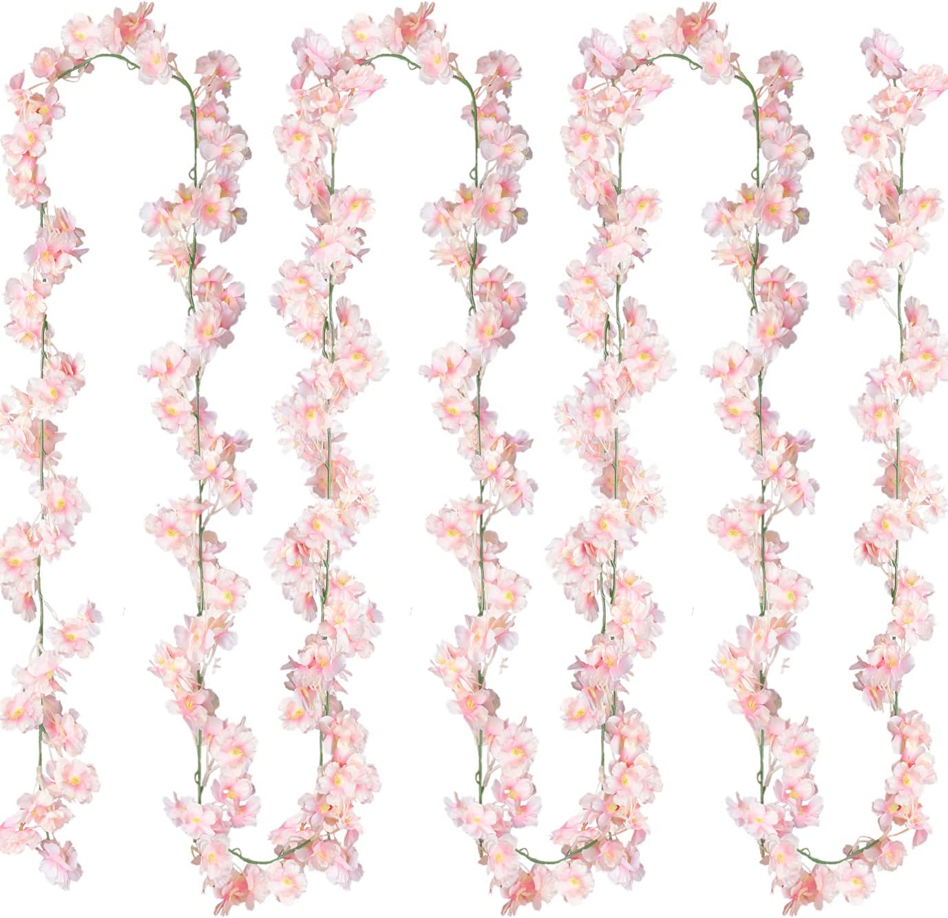 Spring Cherry Blossom Garland Artificial Cherry Flower Vines 2 Pack Hanging Silk Flowers Garland (Pink)