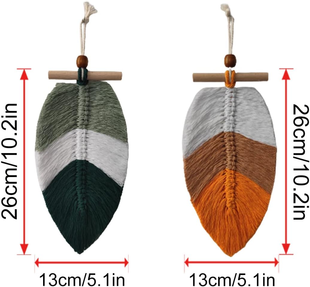 Boho Macrame Leaf Wall Hanging (2-Pack) – Handwoven Bohemian Leaf Tapestry with Tassels, Perfect Decor for Nursery, Bedroom, Living Room, or Spring-Themed Spaces