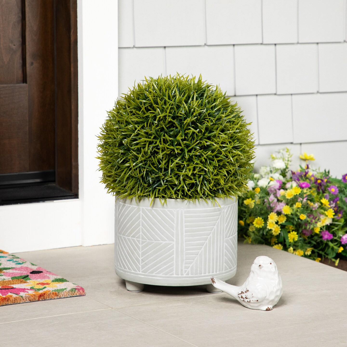 Northlight Potted Two-Tone Artificial Grass Ball Topiary Plant - 18"