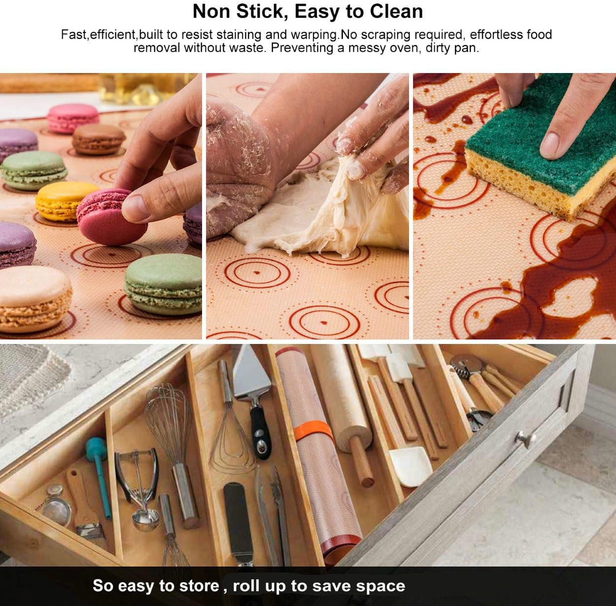 Macaron Silicone Baking Mats Kit (16pcs set) Macaroon Baking Mat Set of 2 Half Sheet Macaron Silicone Mat Nonstick Macaron Mat Sheet,6 Piping Tip,2 Piping Bag with 3 Bag Tie,2 coupler