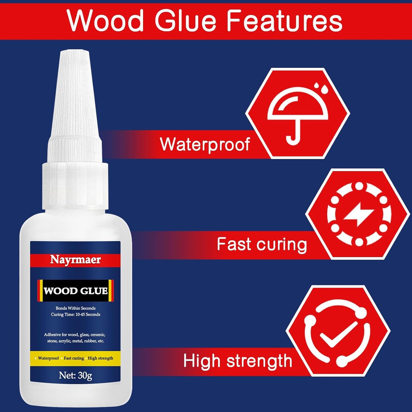 Wood Glue, 30g Super Glue for Wood, CA Glue for Wood Working, Fast Drying Wood Glue for Wood, Furniture, Balsa and Crafts (WGN1-30g)