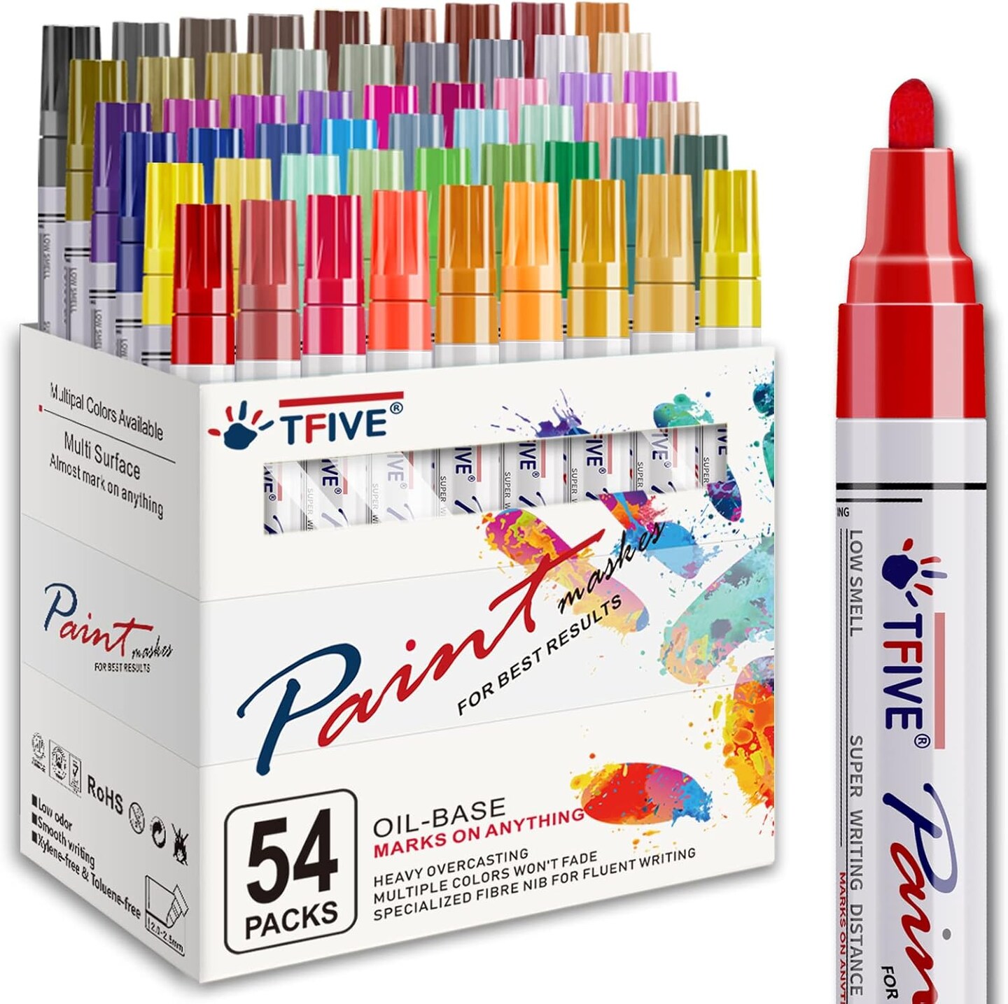 Paint Markers Pens - 54 Colors Medium Tip Markers, Permanent, Waterproof & Quick Dry, Paint Pen for Metal, Wood, Fabric, Plastic, Rock Painting, Mugs, Canvas, Glass, Art Craft