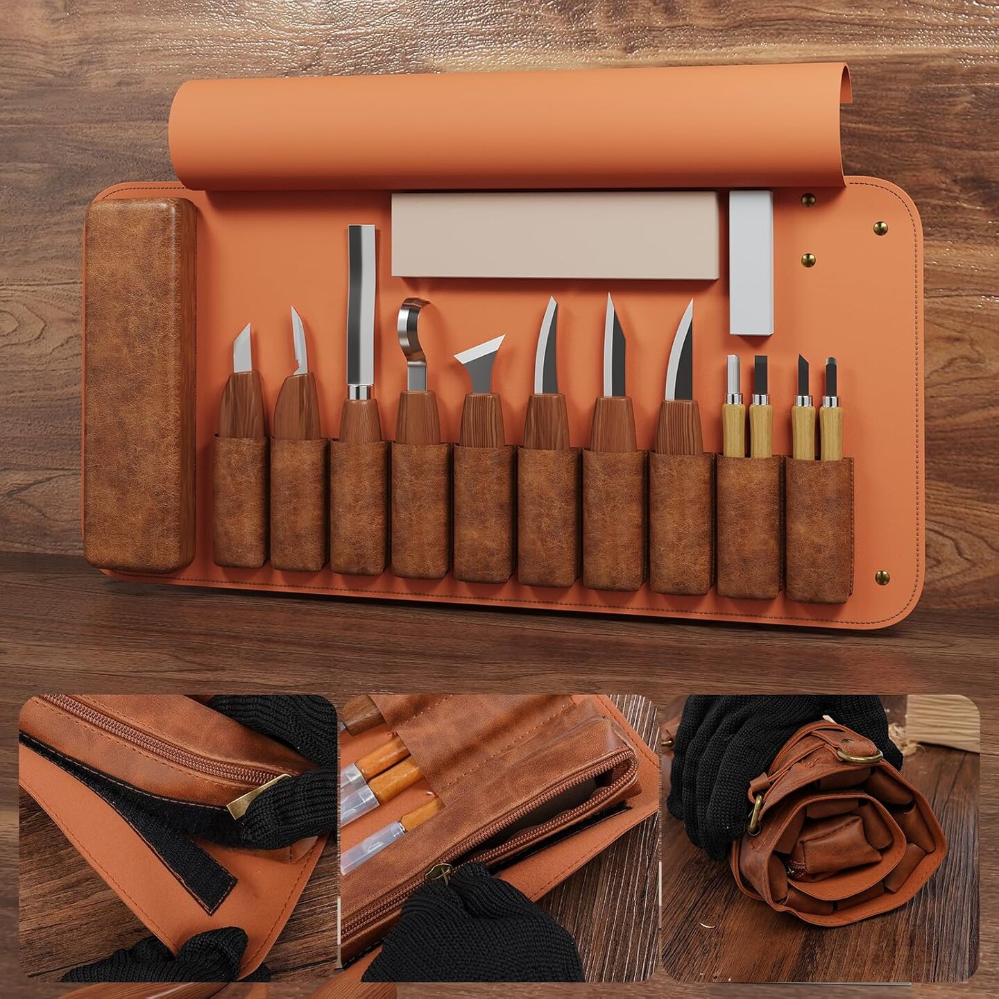 Wood Carving Kit Deluxe Hand Carving Tool Set, 16 Wood Whittling Kit High-Carbon Steel, Wood Art Tools 8 Whittling Knives &#x26; 4 Detail Carving Knives