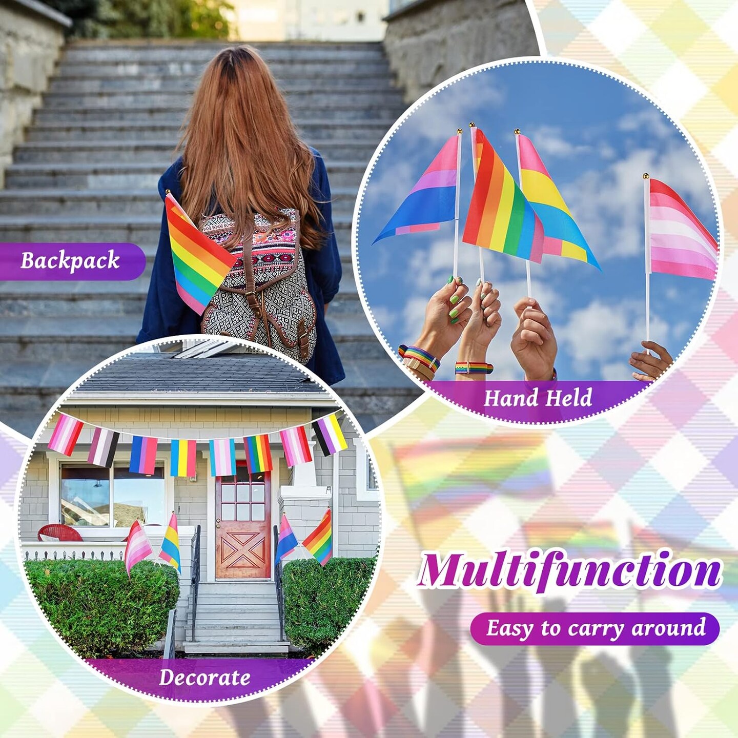 200 Pcs Rainbow Pride Flag Set Small Mini Gay Hand Held Pansexual Bisexual Trans Lesbian Flag Fade Resistant and Vivid Colors for Nonbinary Asexual LGBT Party Decorations, 5.5 x 8.3 Inch
