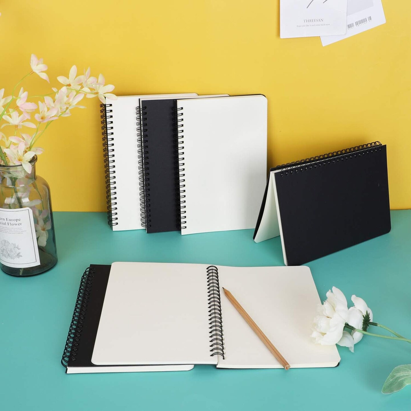 Hardcover Spiral Notebook Unlined, A5 6 packs 5.5”x8.3“ Blank Travel Writing Notebooks Journal, Notepad Sketchbook, College Office Business Subject Diary Spiral Journal-Black Cover