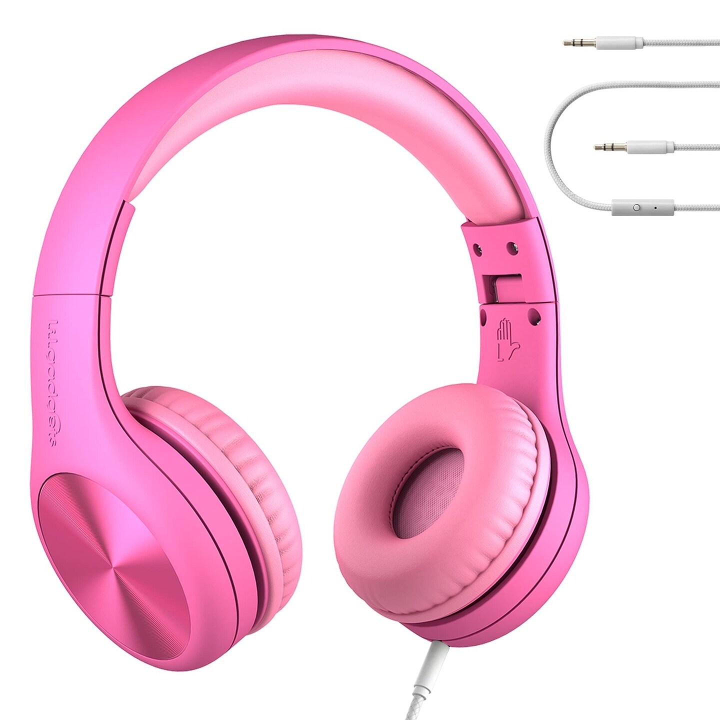 LilGadgets Connect+ Pro Wired Kids Headphones for School with Microphone, Volume Limiting &#x26; Noise Reduction Over-Ear Headset with Cord, SharePort Technology &#x26; SoftTouch Padding, Pink