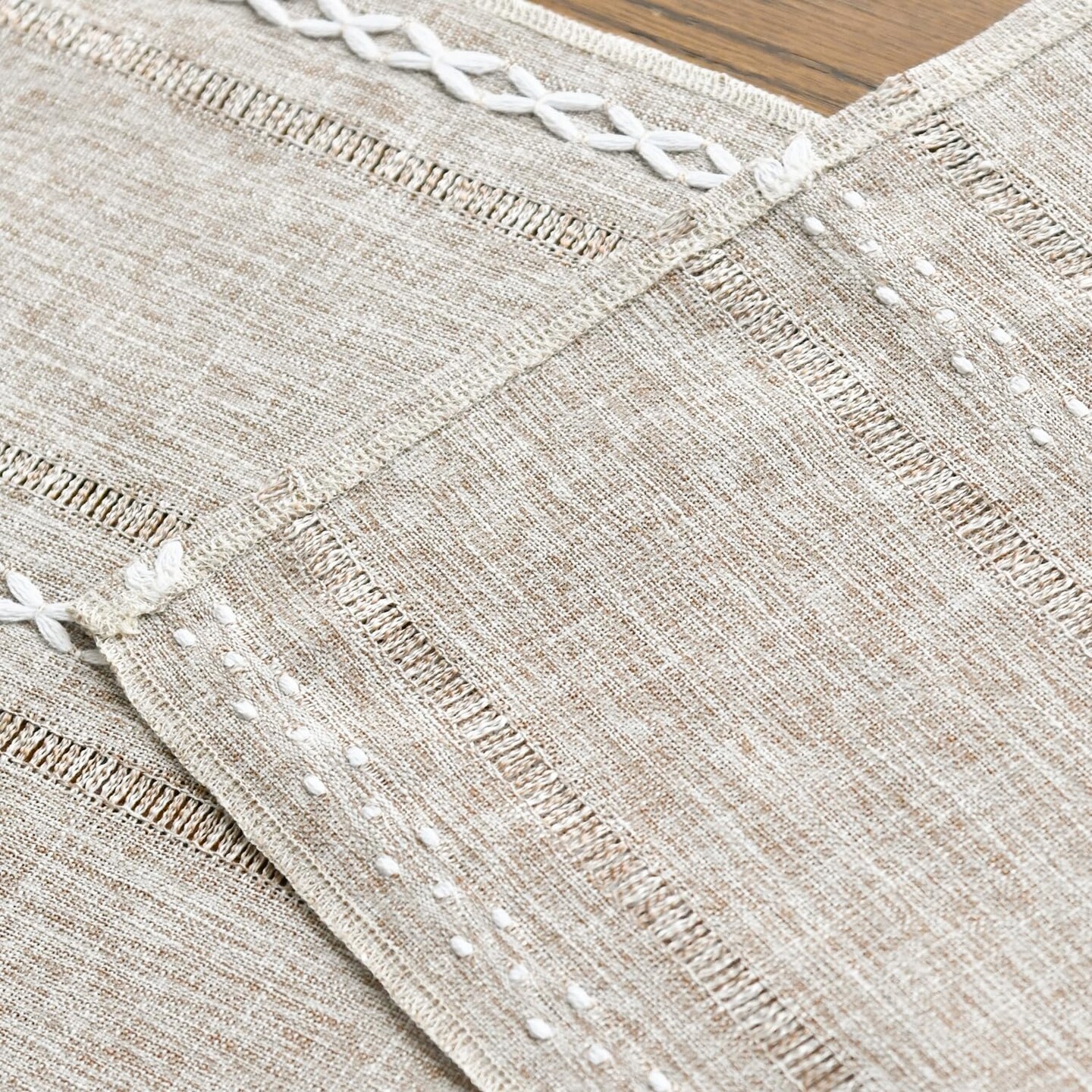 Brown Rustic Cotton Linen Table Runner – Seasonal Embroidered Hollow Design, Kitchen & Dining Table Decoration for Home Party, 13x72 Inch