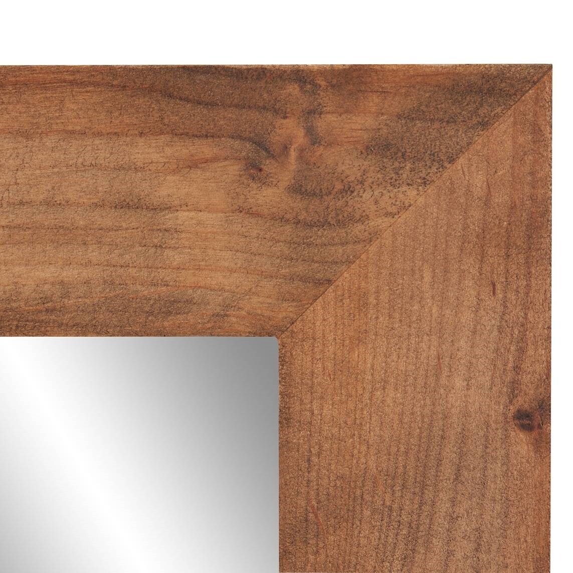 Natural Brown Wood Wall-Mounted Mirror Set with Distressed Frame 2-Piece