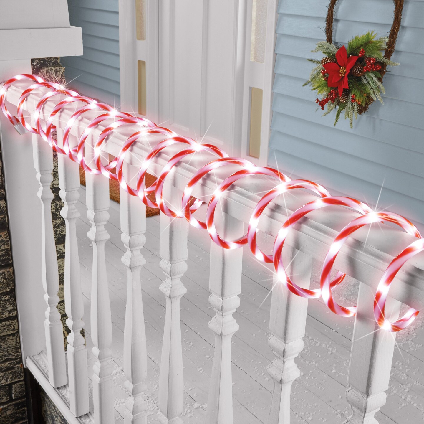 Collections Etc 18FT Candy Cane Holiday Rope Light w/ 8 Lighting ...