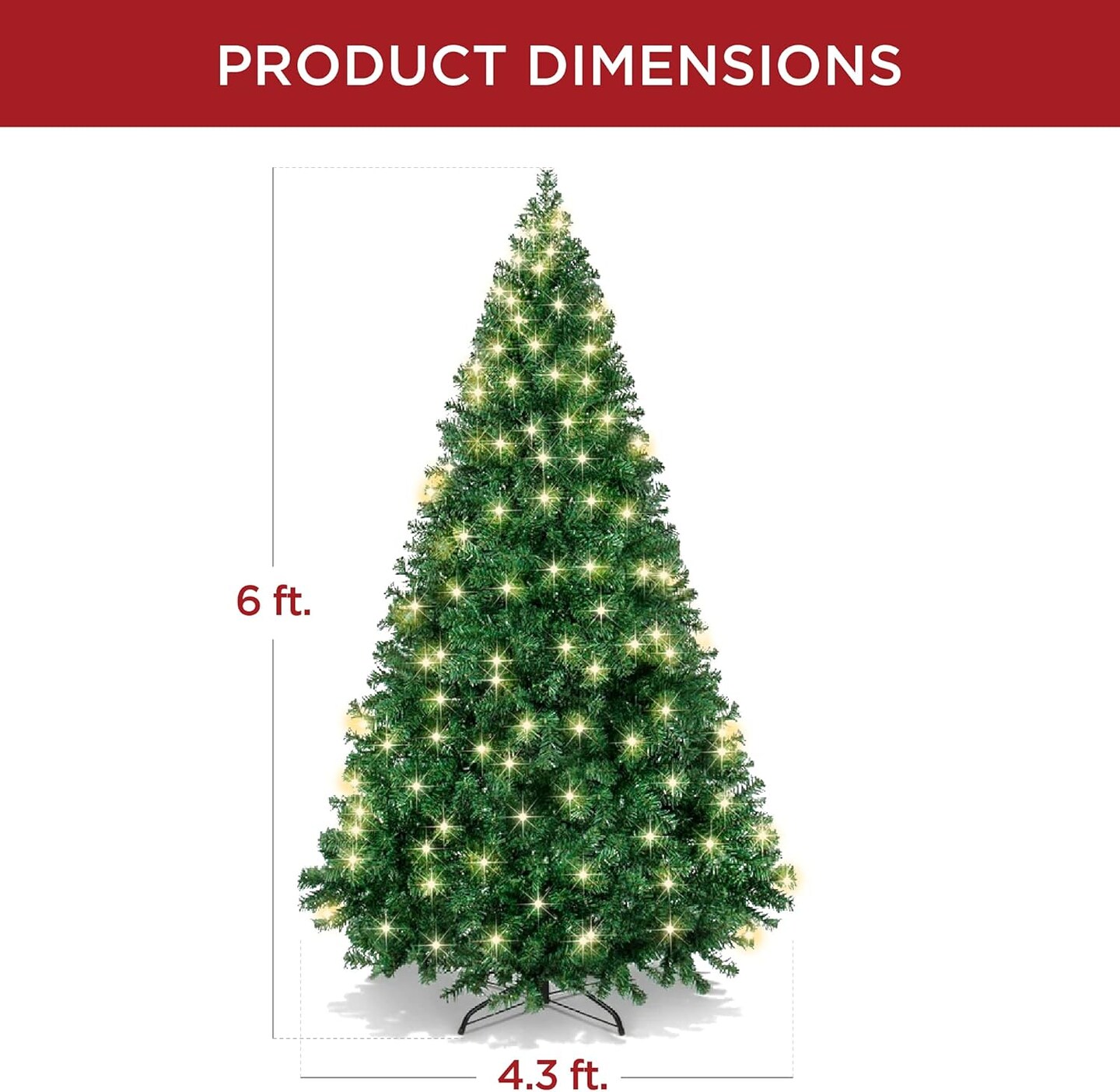 Artificial Christmas Tree Hinged Pine with 250 Lights, 1,000 Tips & Foldable Base Pre-Lit Outdoor Holiday Decor