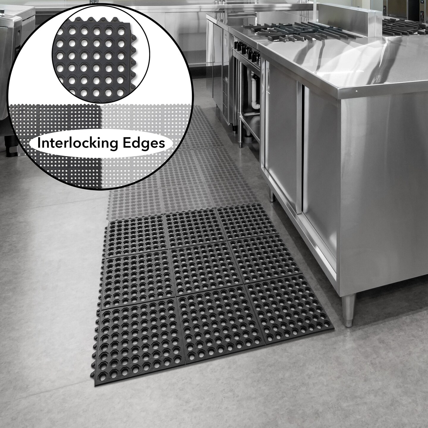 GRIDMANN Rubber Floor Mats, Anti-Fatigue Drainage Mats, Non-Slip and Grease Resistant for Restaurants, Commercial Kitchens, Bar Floors, Black