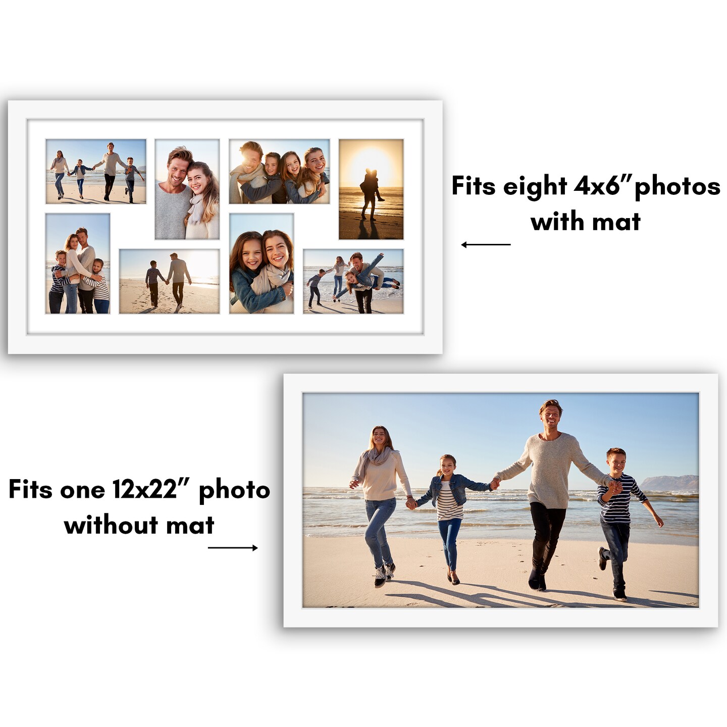 Americanflat 12x22 Collage Picture Frame - Fits Eight 4x6 Photos or One 12x22 Picture
