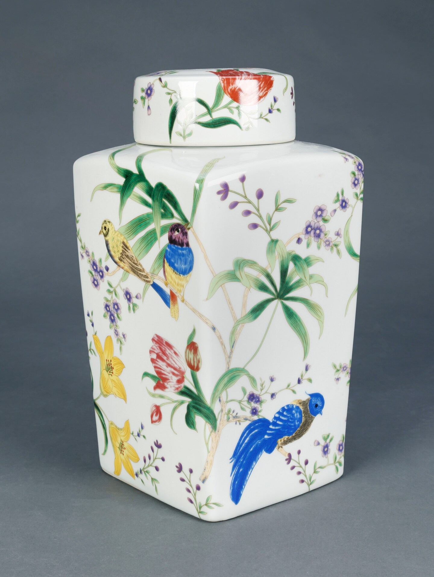 AA Importing Birds and Flowers Square Ginger Jar with Lid