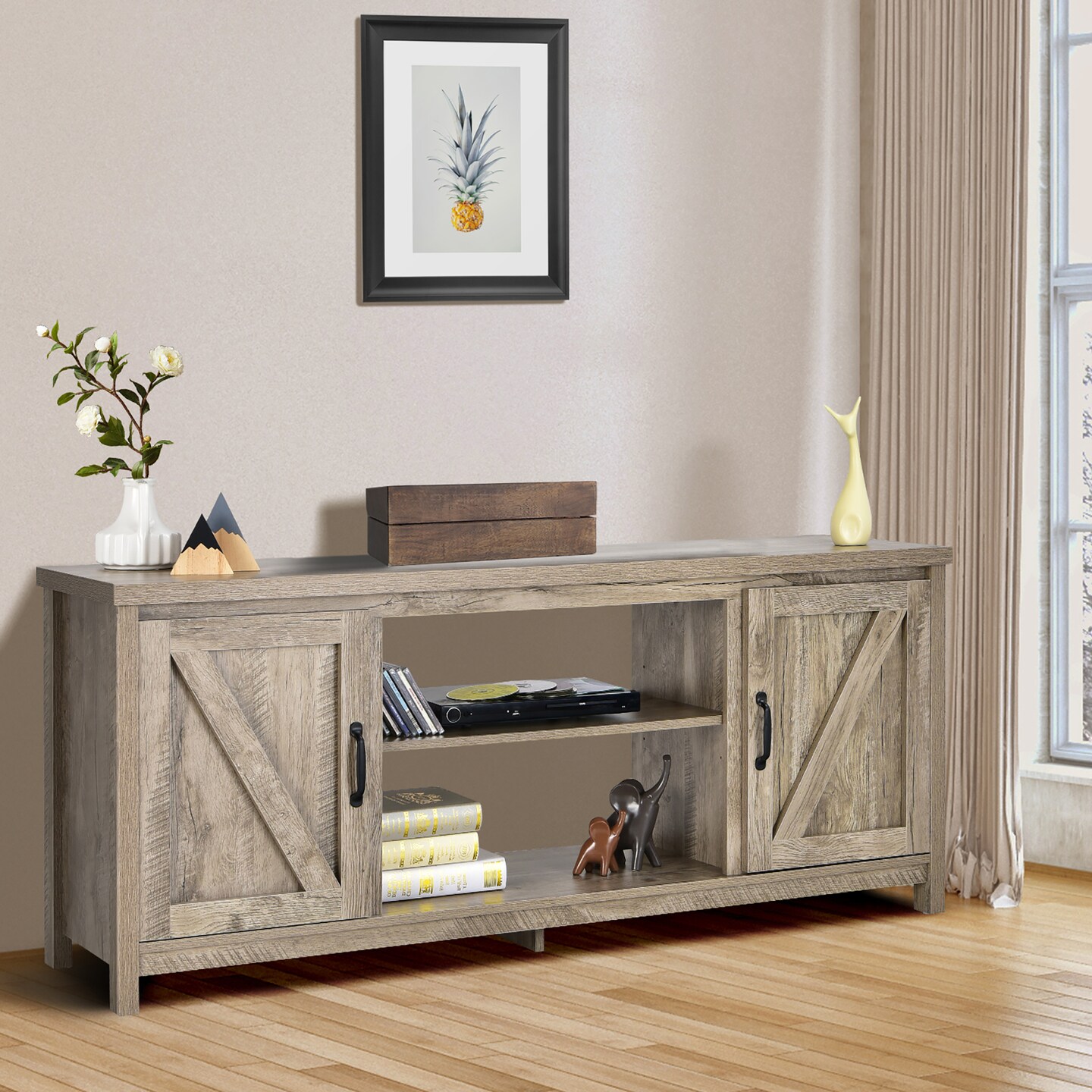 Costway 59&#x27;&#x27; TV Stand Media Console Center w/ Storage Cabinet for 65&#x27;&#x27; TV Natural\Black\Coffee