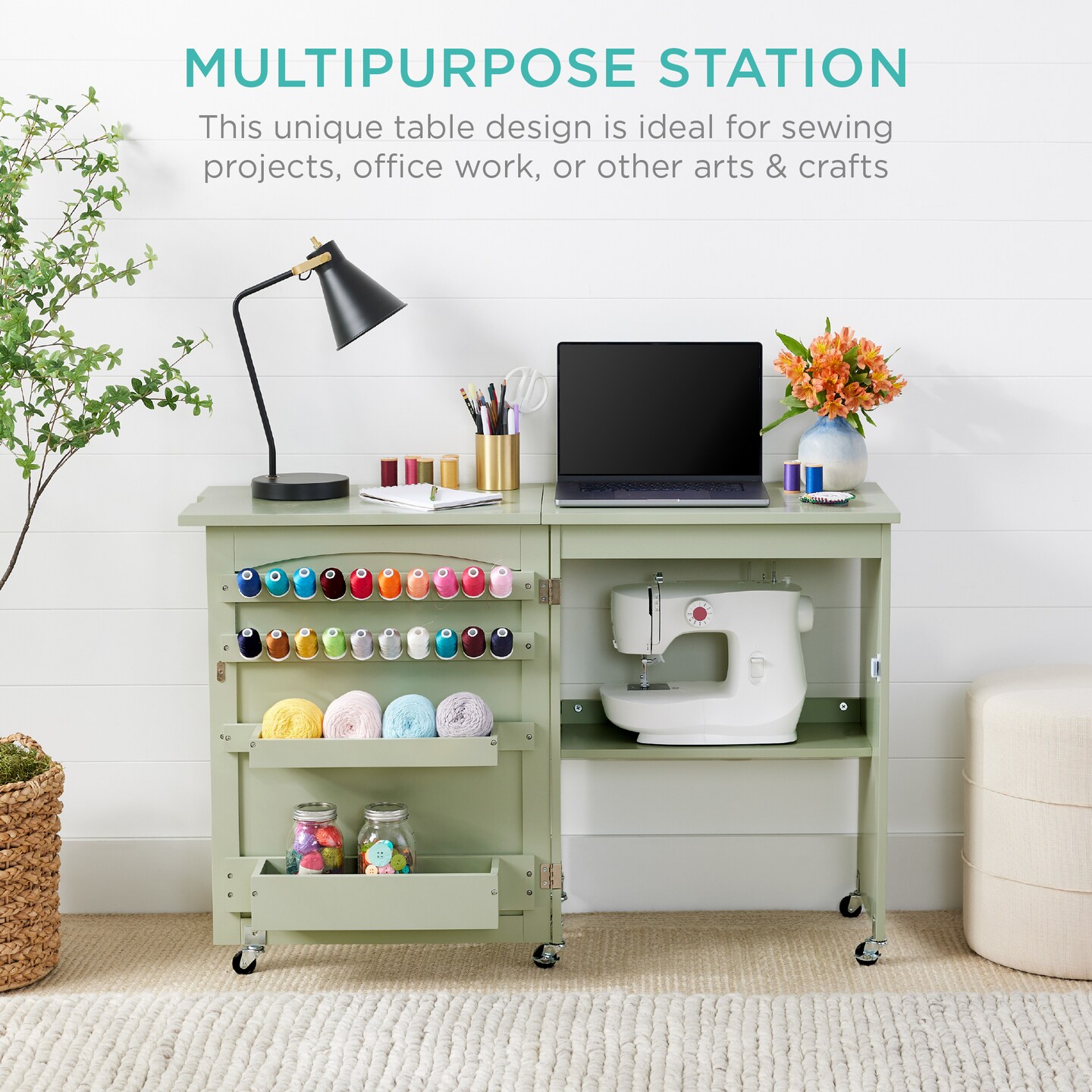 Best Choice Products Sewing Machine Table &#x26; Desk w/ Craft Storage and Trays