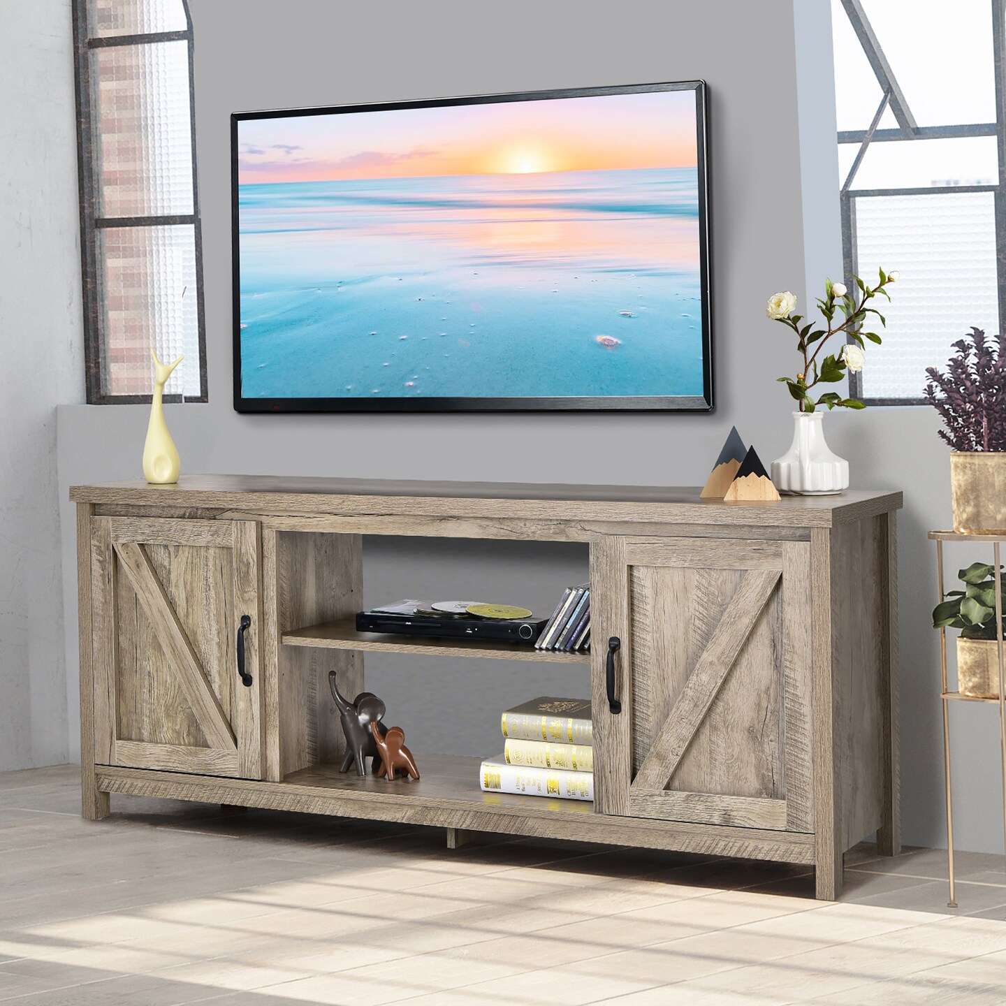 Costway 59&#x27;&#x27; TV Stand Media Console Center w/ Storage Cabinet for 65&#x27;&#x27; TV Natural\Black\Coffee