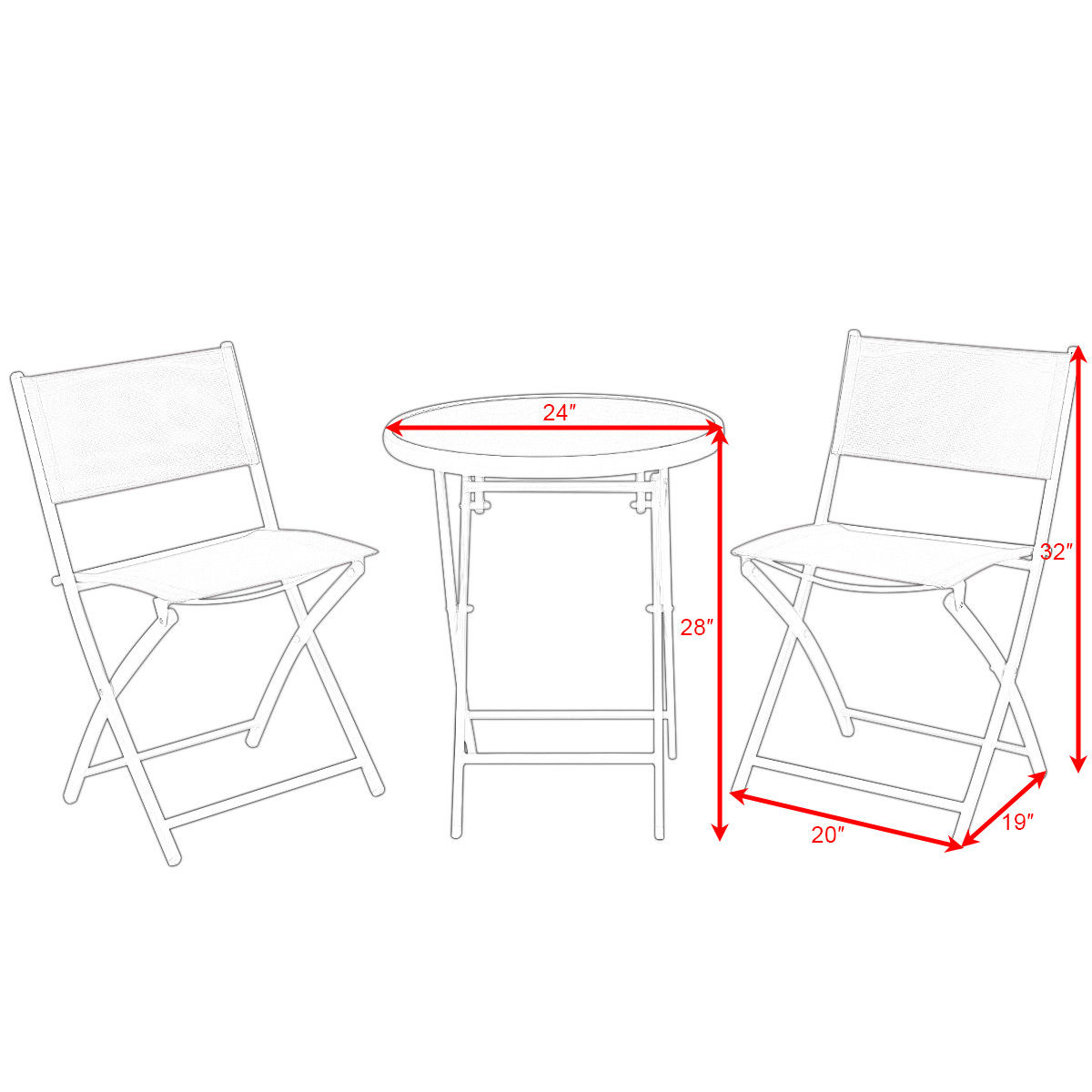 Costway 3 PCS Folding Bistro Table Chairs Set Garden Backyard Patio Furniture White