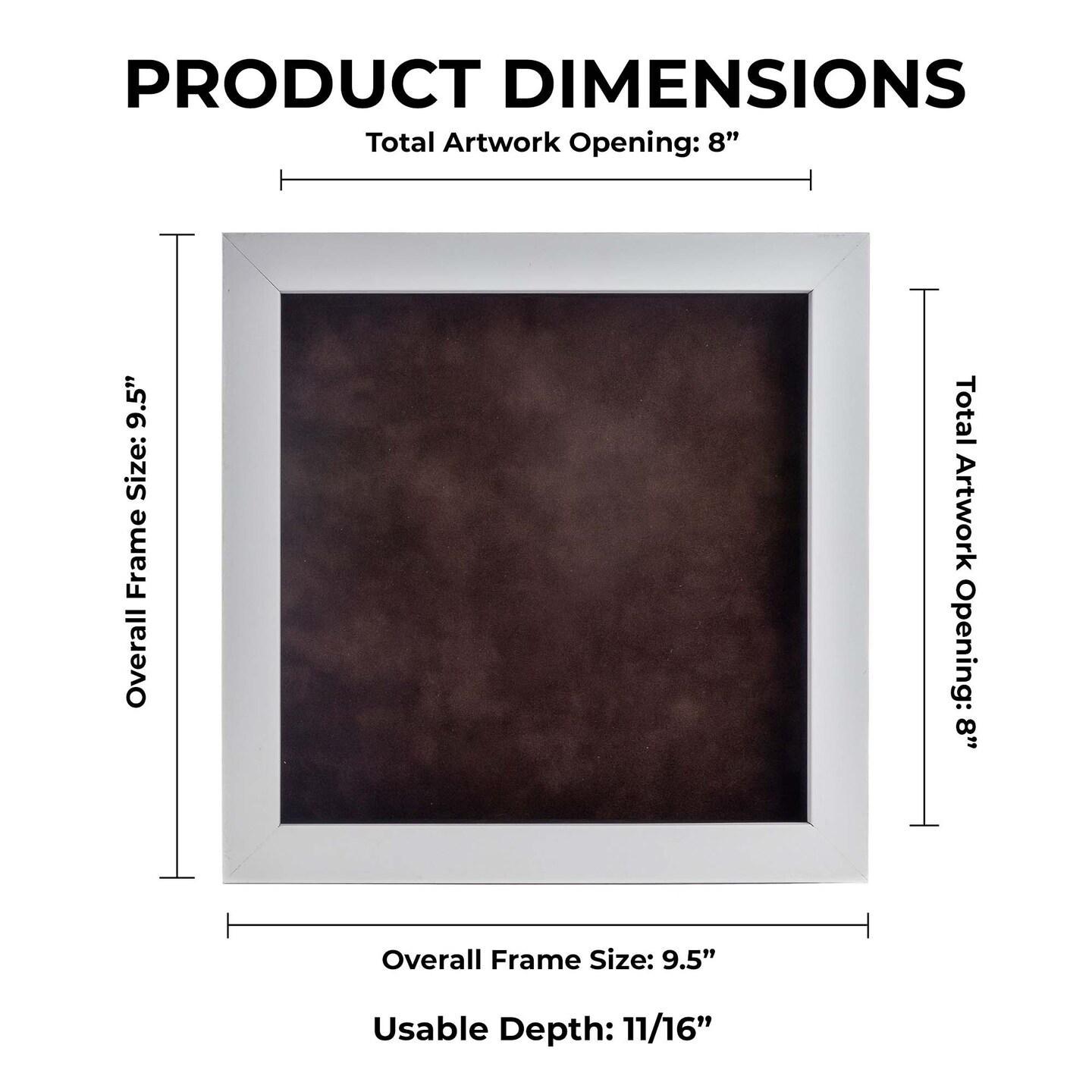 Classic White Wood Shadown Box Frame with Acrylic Front - Brown Suede Backing, 30 Sizes