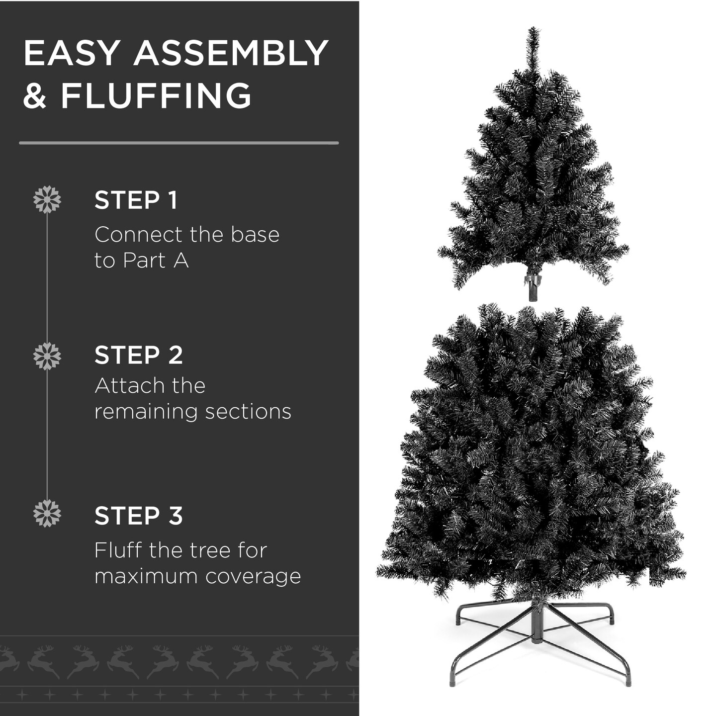 Best Choice Products Pre-Lit Black Christmas Tree, Artificial Holiday Decoration w/ Branch Tips, Incandescent Lights
